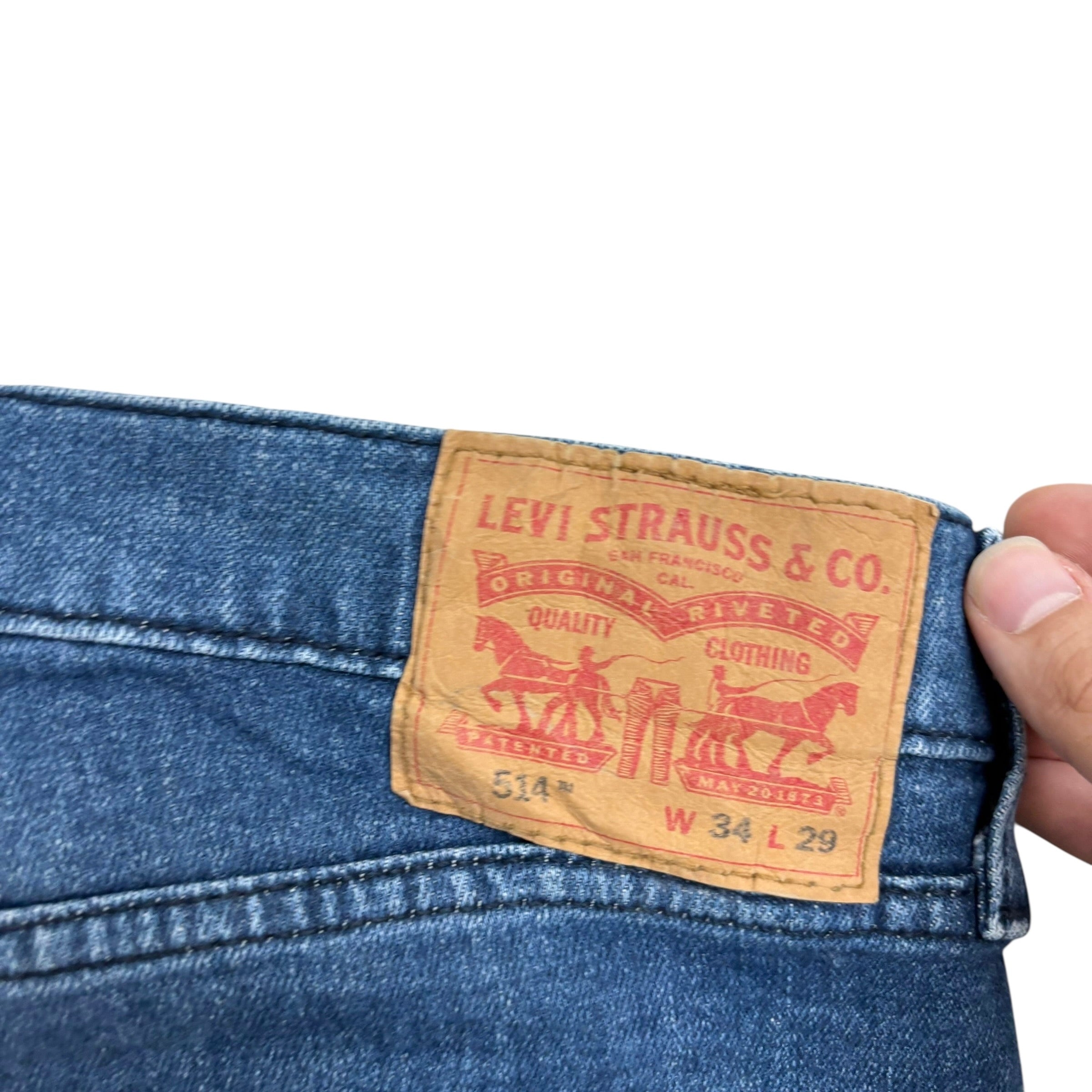 Levis 514 Jeans W34 L29 Mens Navy Blue Regular Straight Fit Stretch Denim (E)