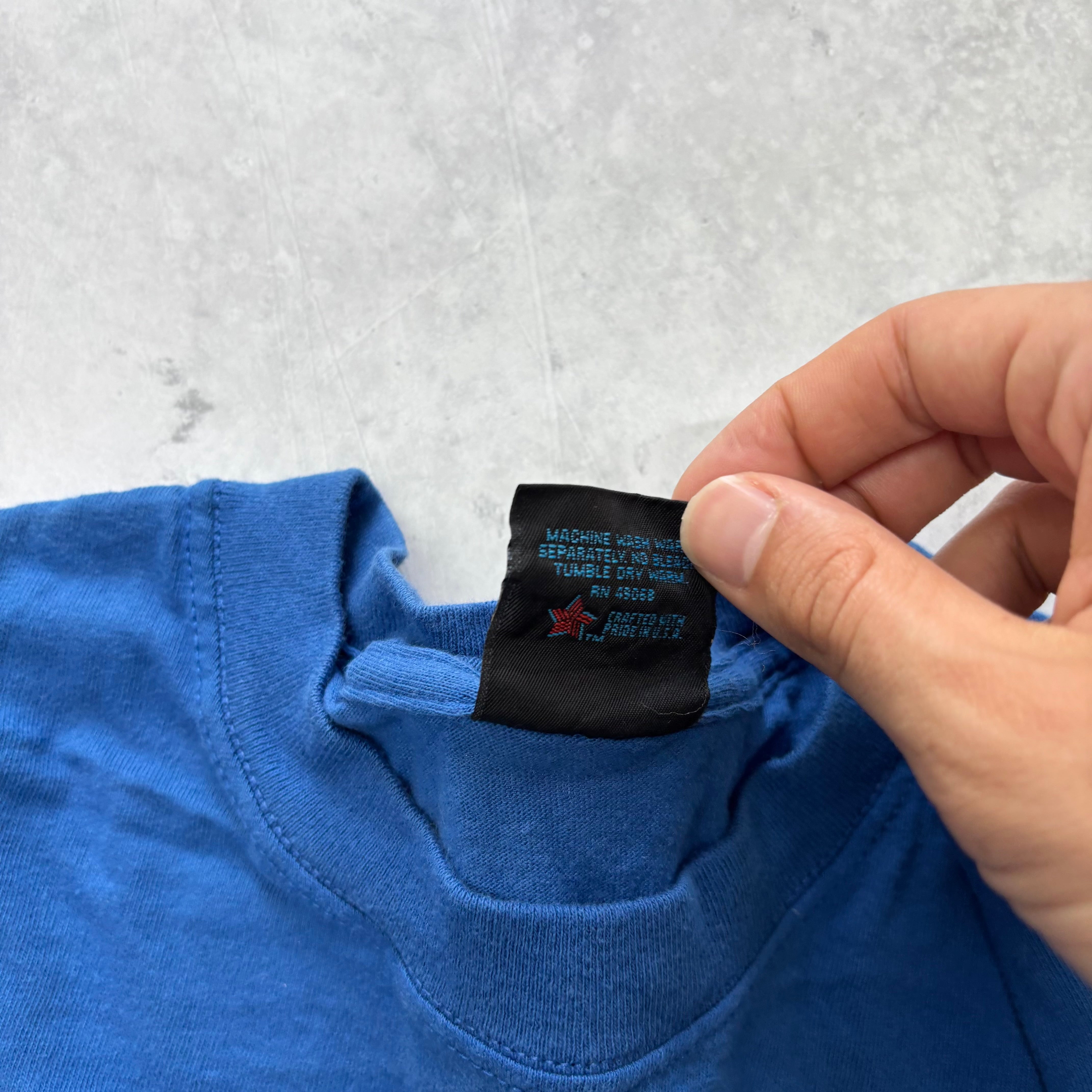 Vintage T Shirt Mens XL Blue Single Stitch Graphic Print 90s College USA (E)