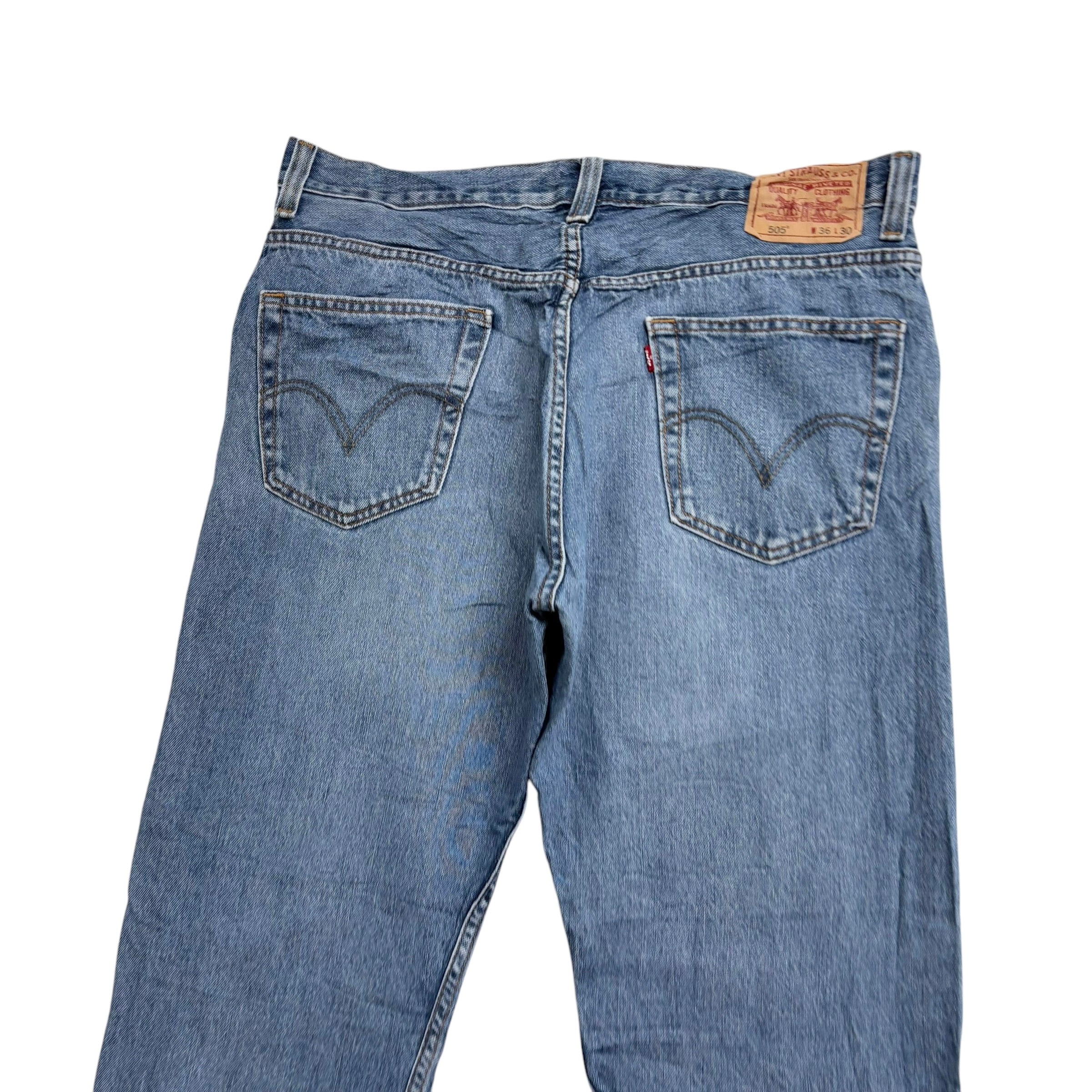 Levis 505 Jeans W36 L30 Mens Light Blue Regular Straight Fit Vintage Denim