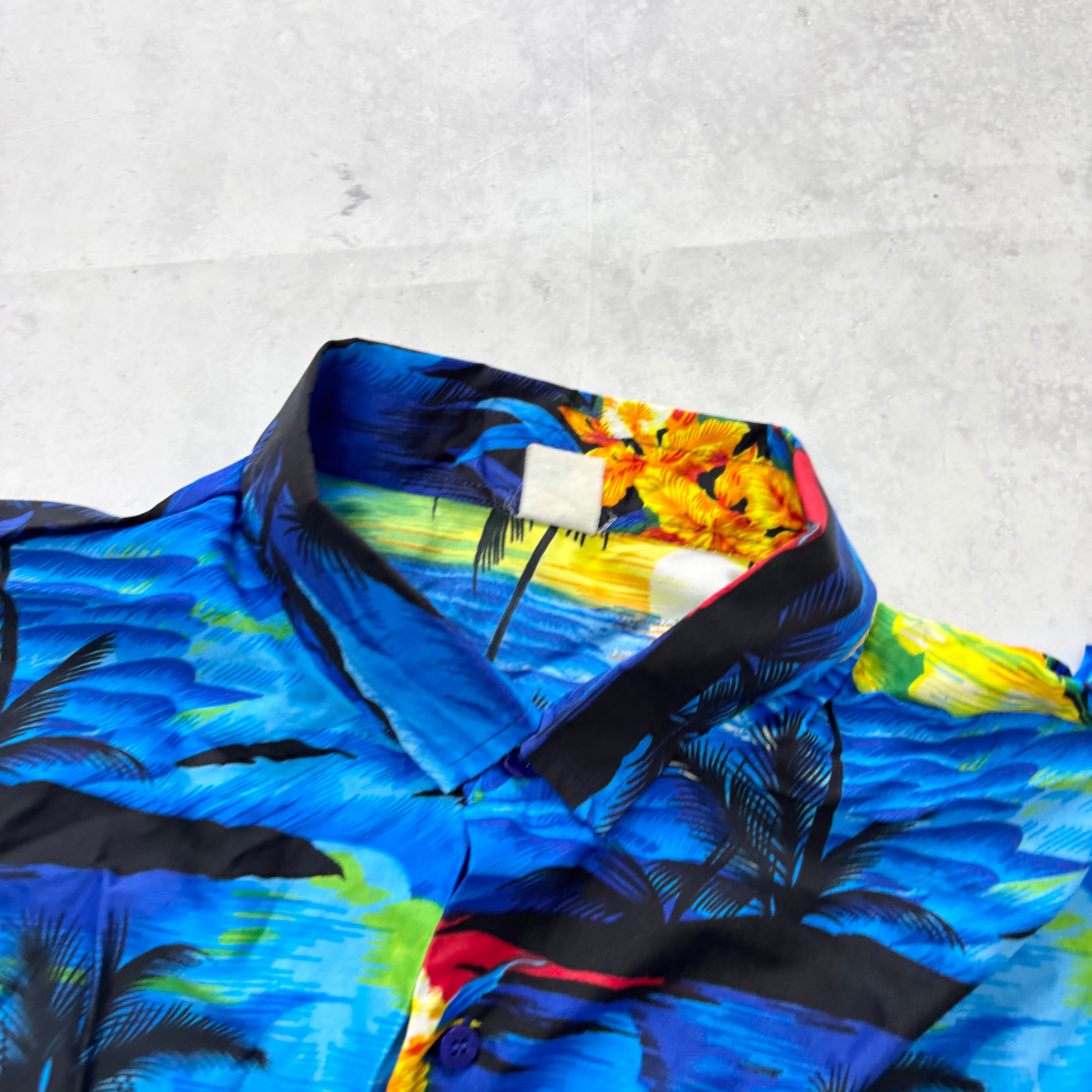 Hawaiian Shirt Mens XXL Blue Floral Aloha Short Sleeve Polyester (E)