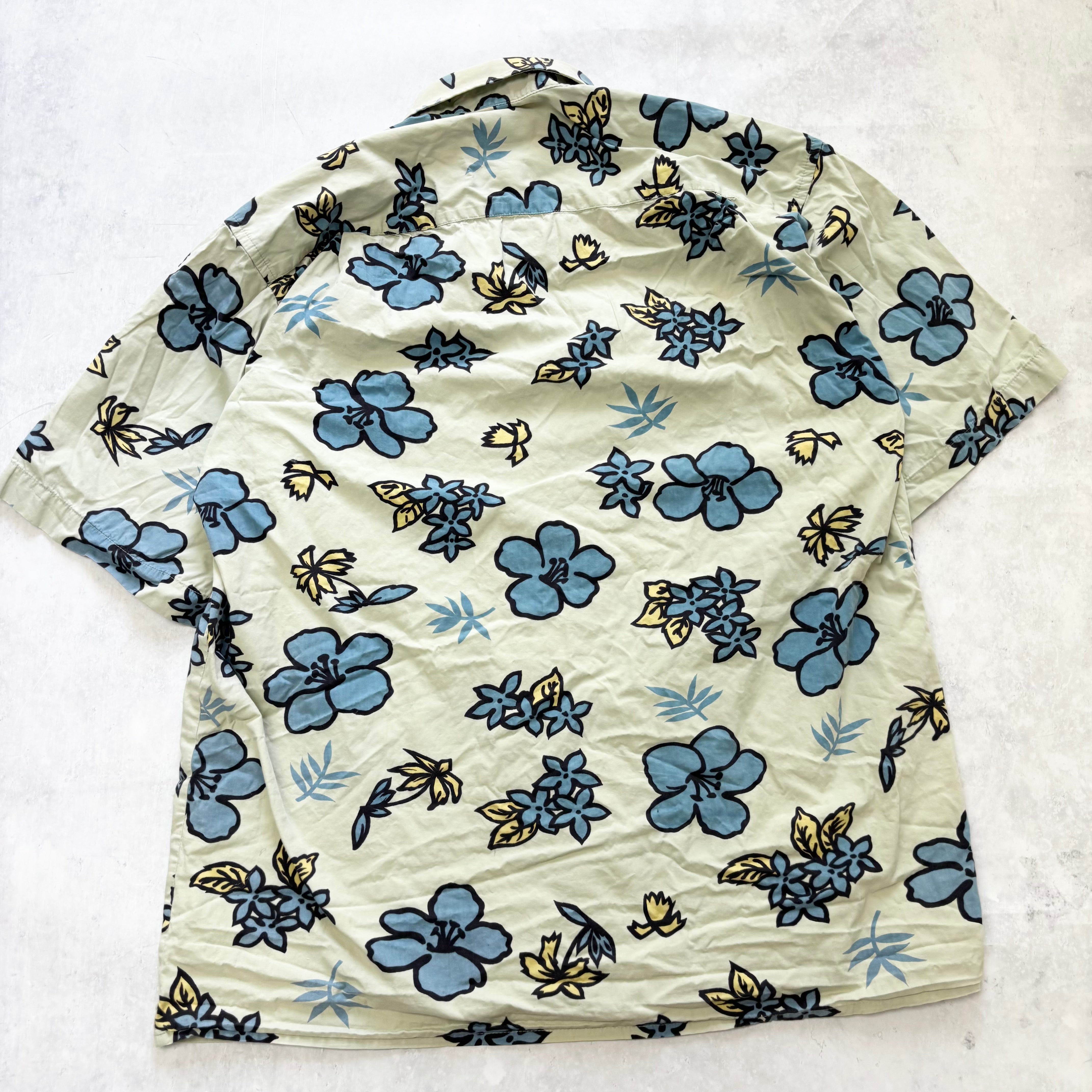 Hawaiian Shirt Mens Large Green Floral Aloha Short Sleeve (E)