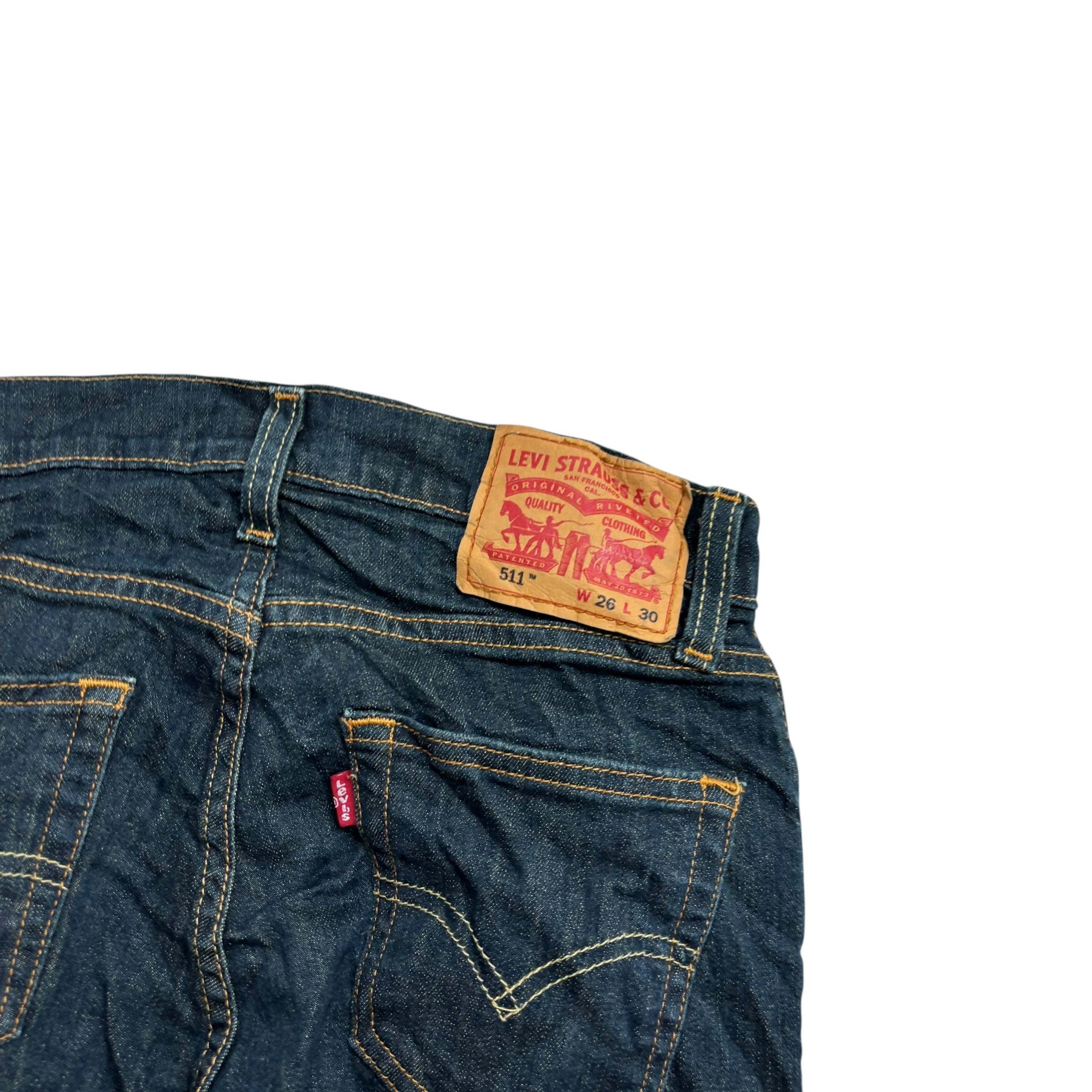 Levis 511 Jeans W26 L30 Mens Dark Blue Slim Fit Stretch Denim (E)