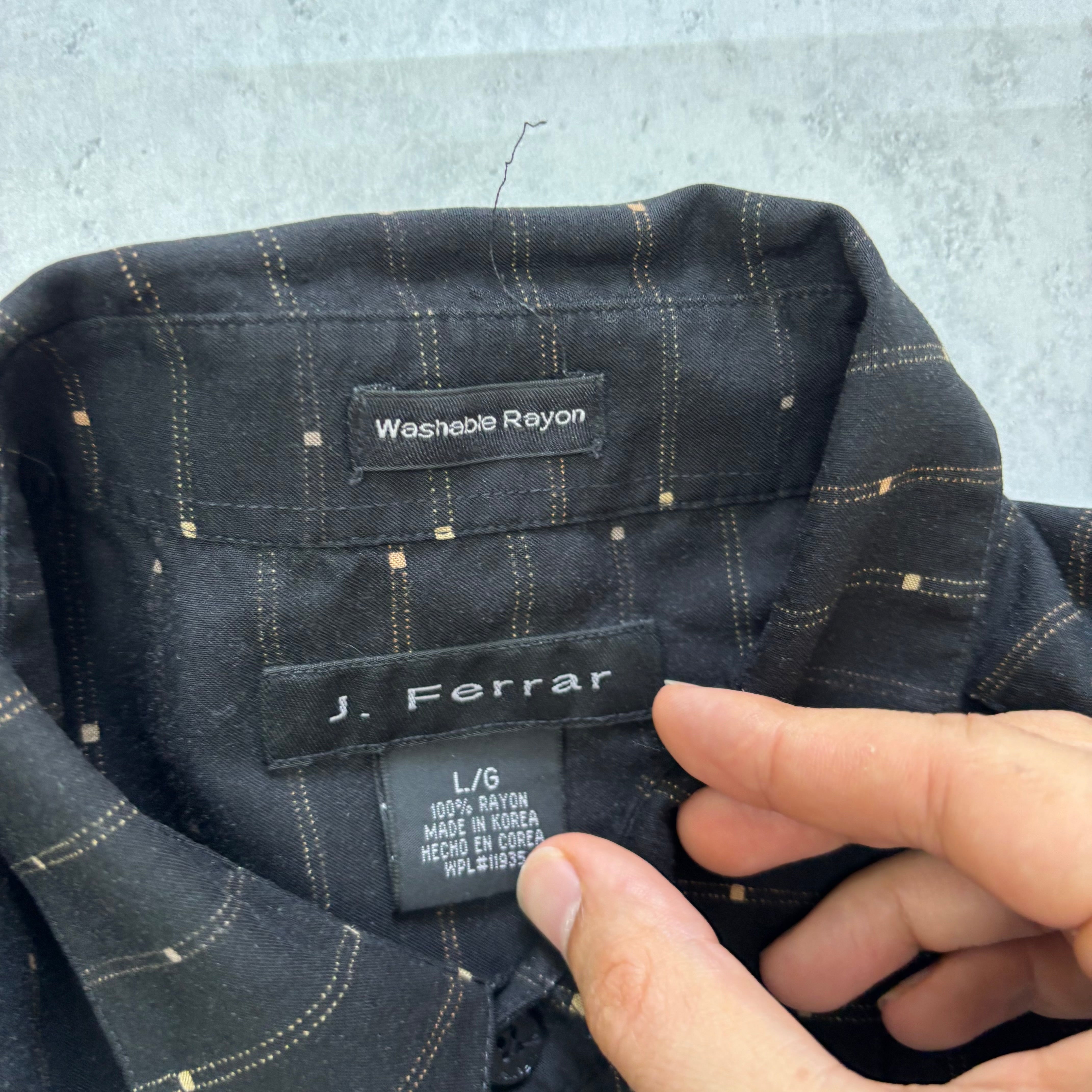 J. Ferrar Shirt Mens Large Black Patterned Striped Short Sleeve Rayon (E)