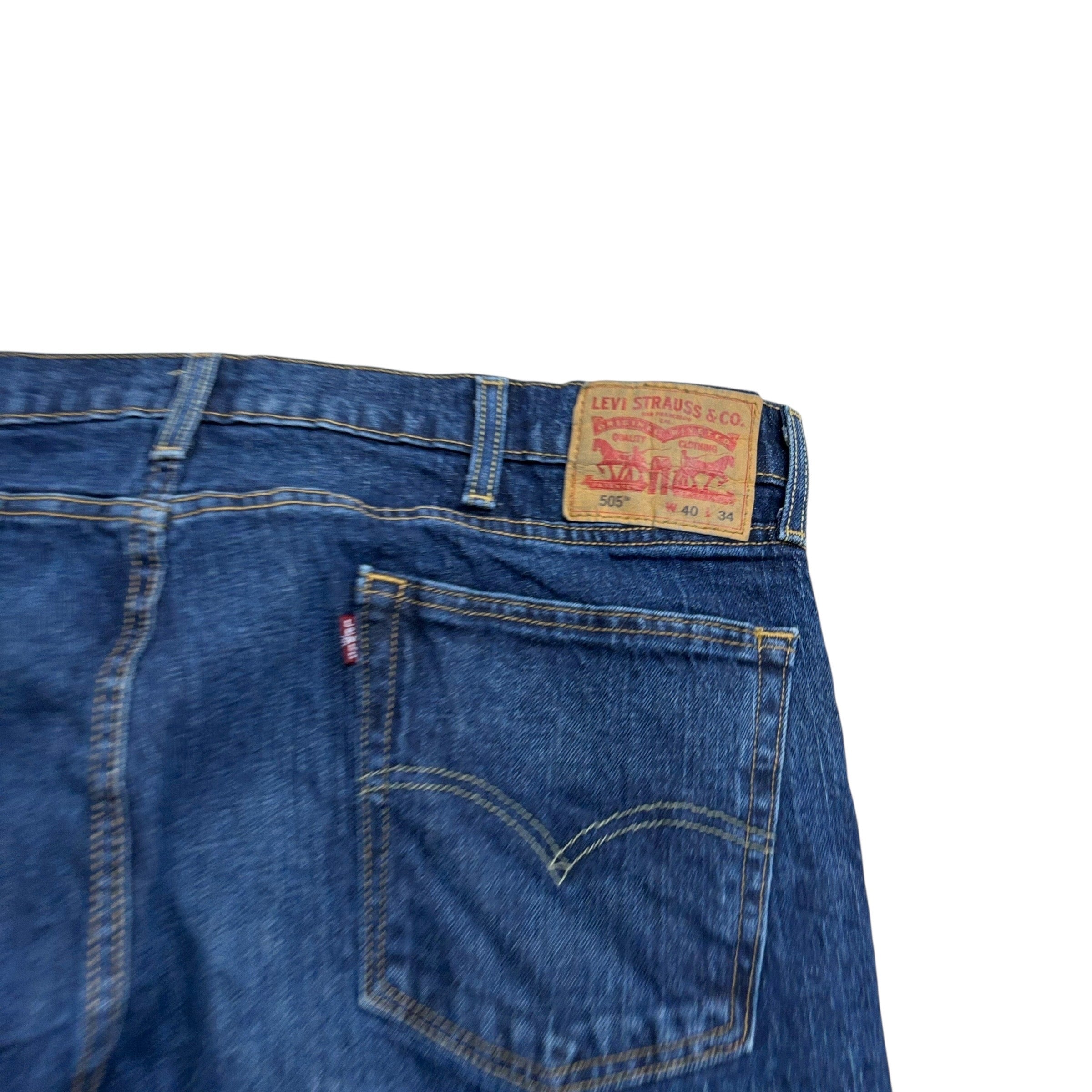 Levis 505 Jeans W40 L34 Mens Dark Blue Regular Straight Fit Stretch Denim (E)