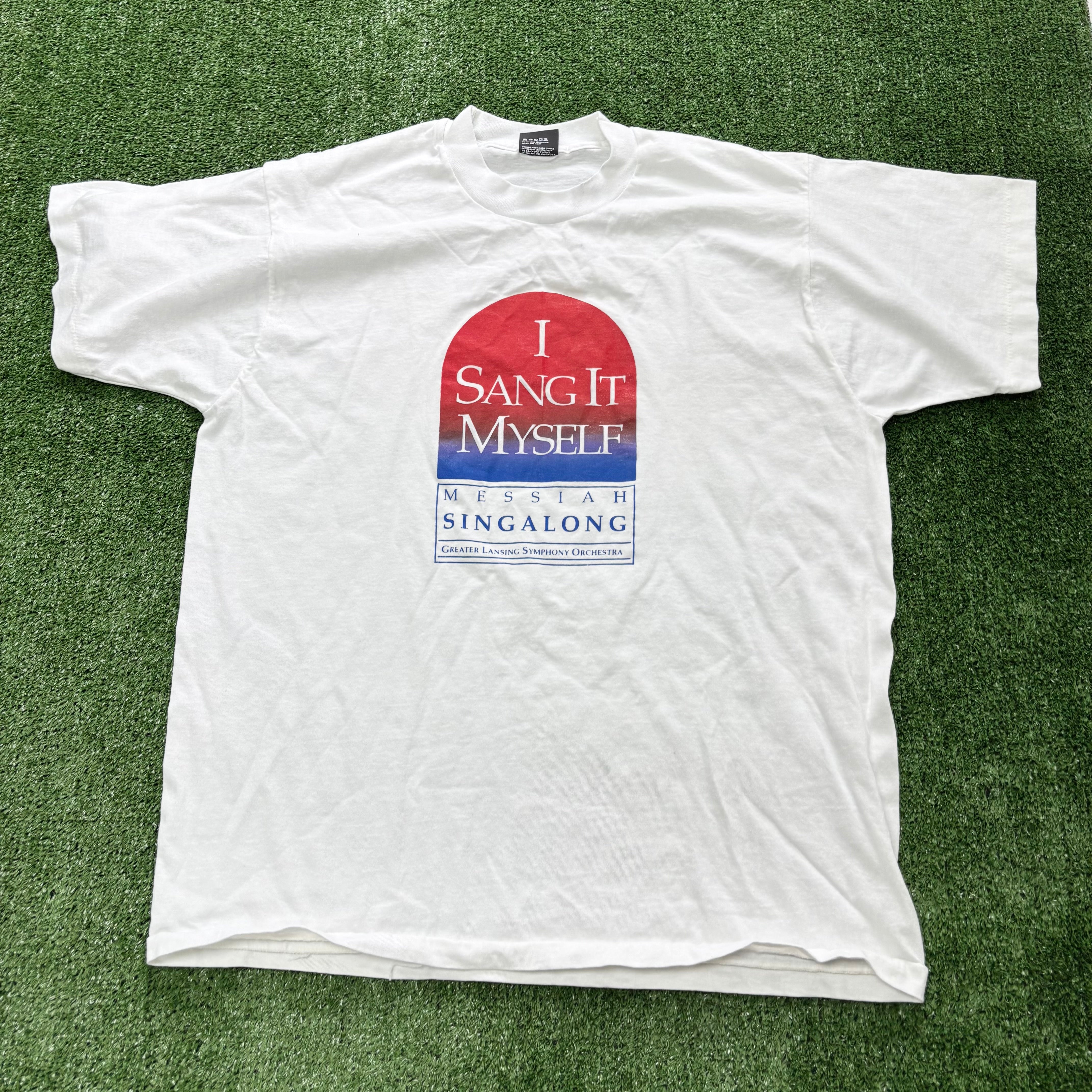 Vintage T Shirt Mens Large White Single Stitch Graphic Print 90s USA (E)