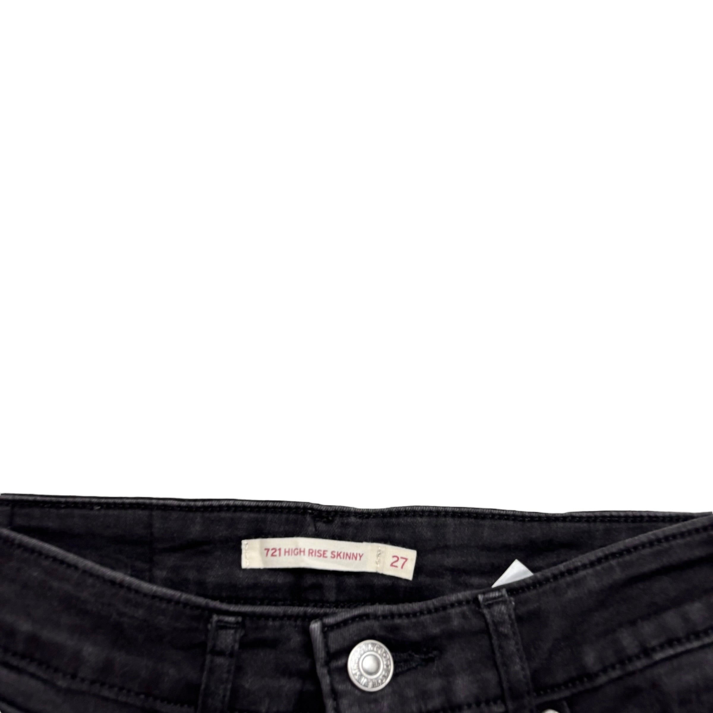 Levis 721 Jeans W24 L30 Womens High Rise Skinny Black Stretch Denim (E)