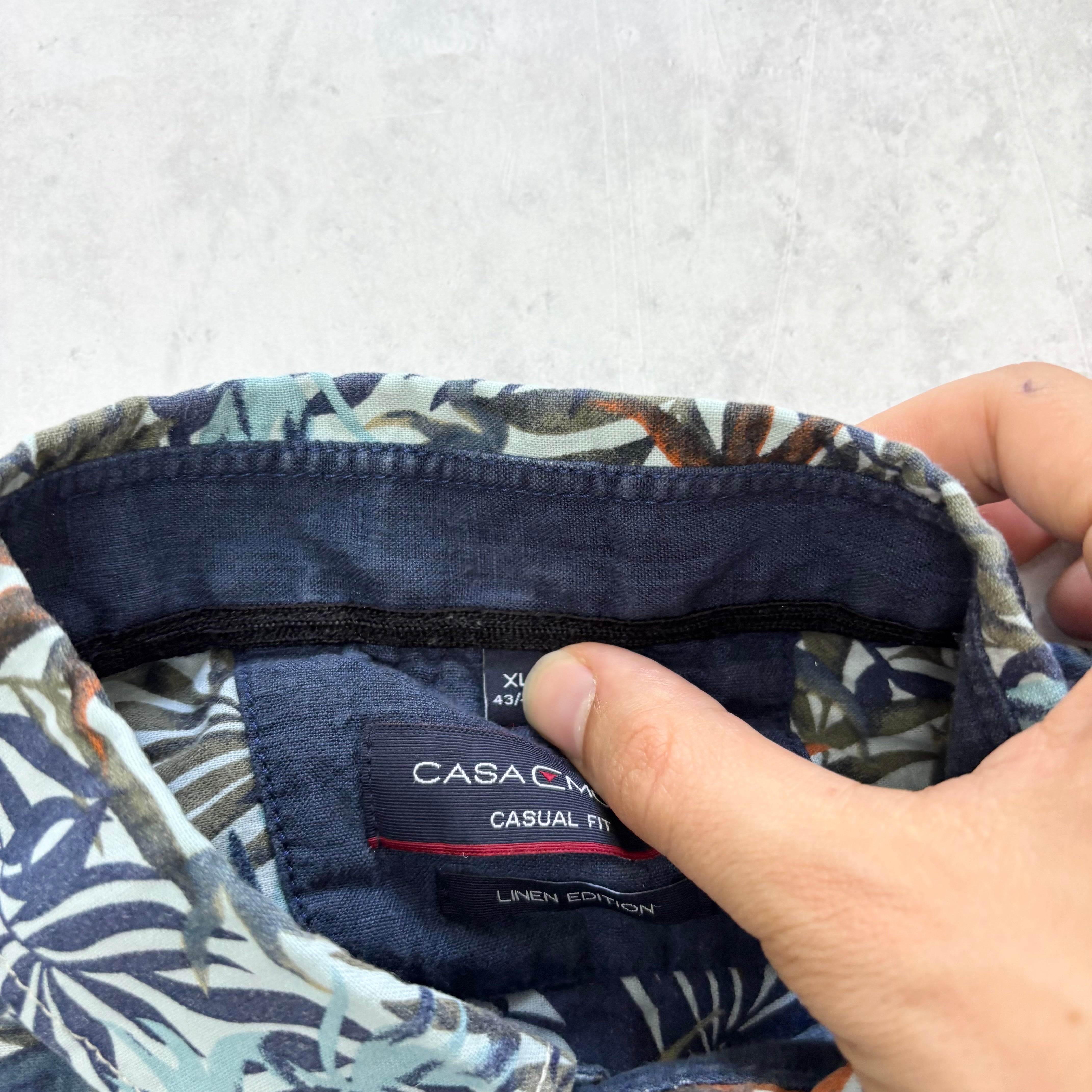 Hawaiian Shirt Mens XL Blue Floral Aloha Short Sleeve Linen (E)