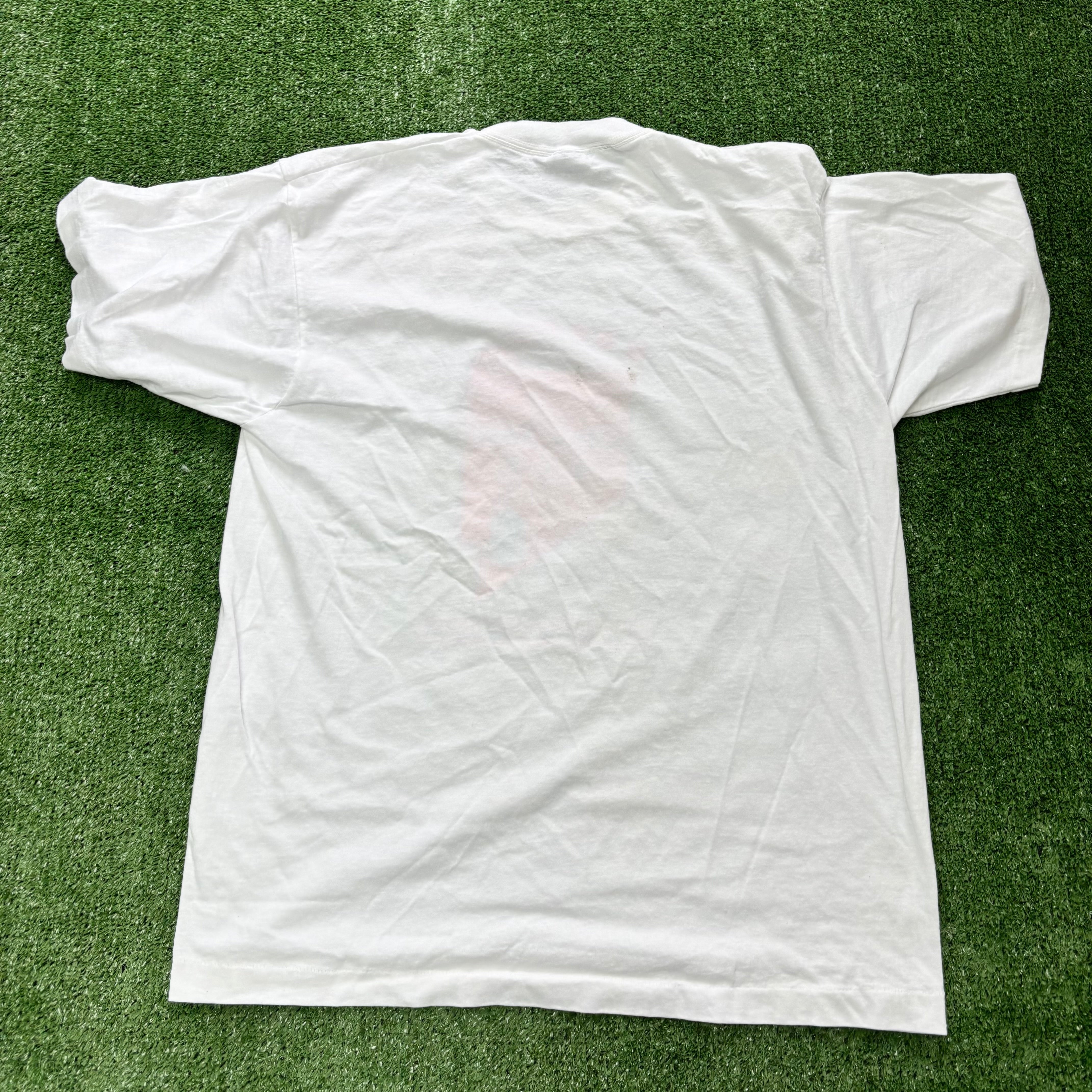 Vintage T Shirt Mens Large White Single Stitch Graphic Print 90s USA (F)