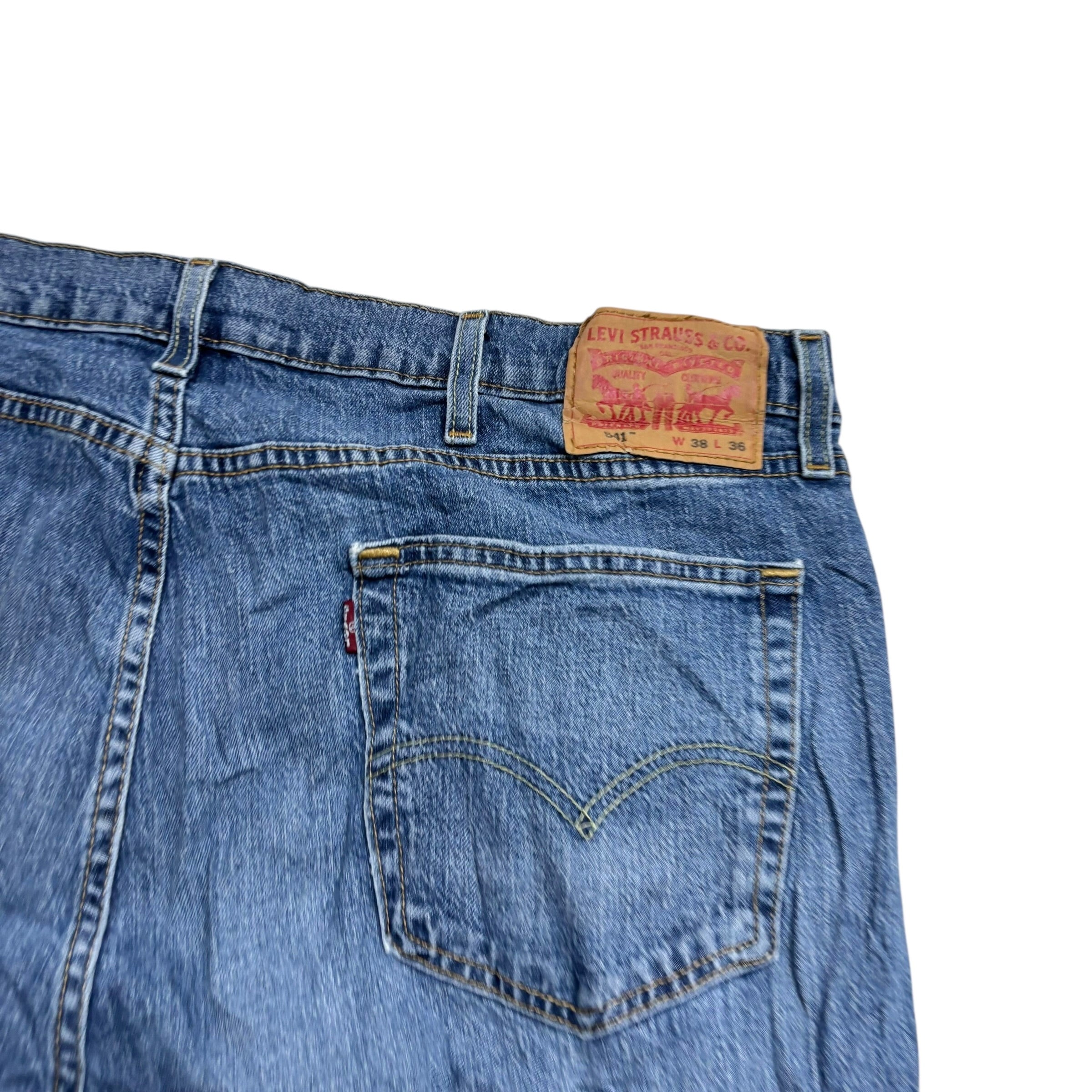 Levis 541 Jeans W40 L36 Mens Mid Blue Athletic Tapered Fit Stretch Denim (E)