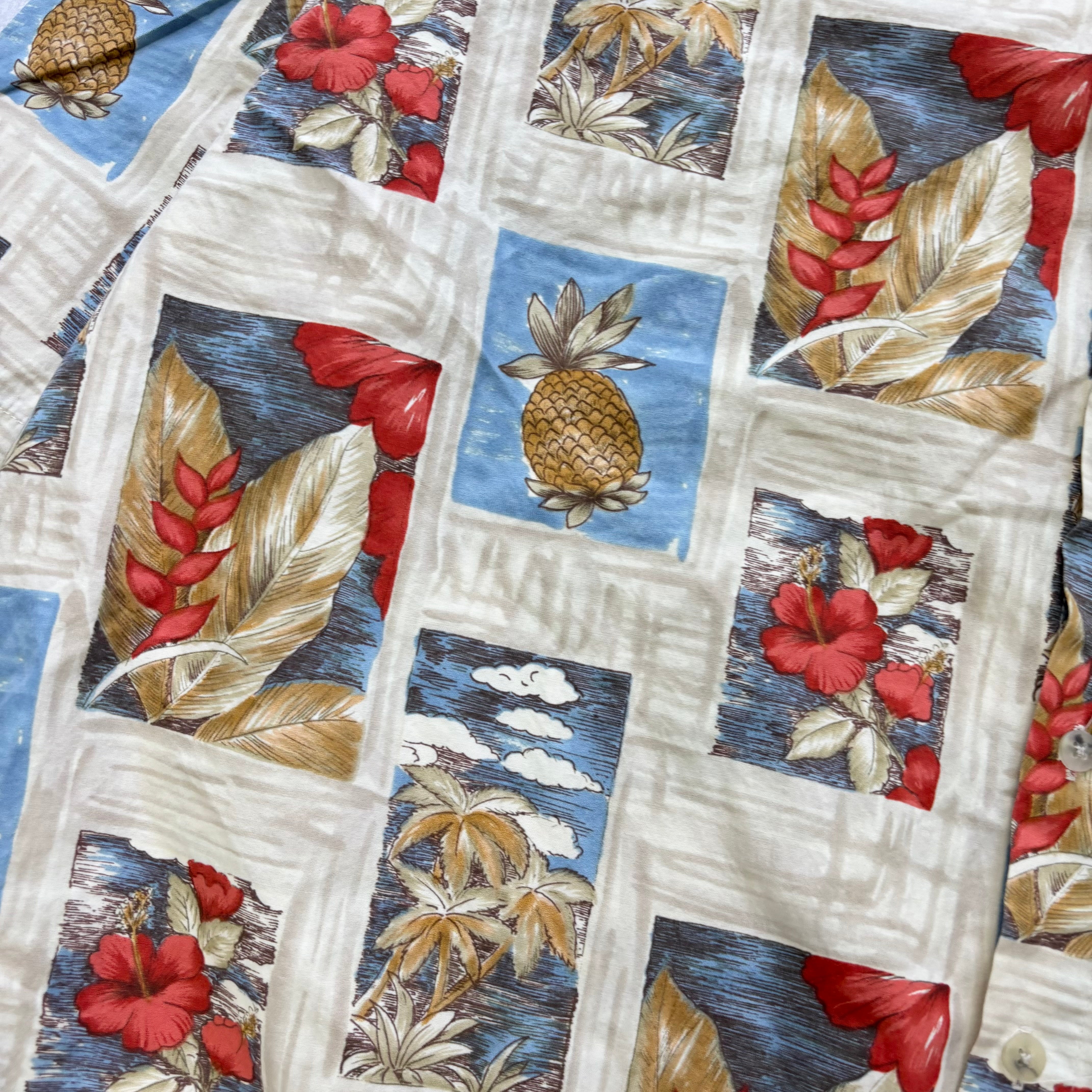 Vintage Hawaiian Shirt Mens XXL Beige Floral Aloha Short Sleeve Rayon (E)