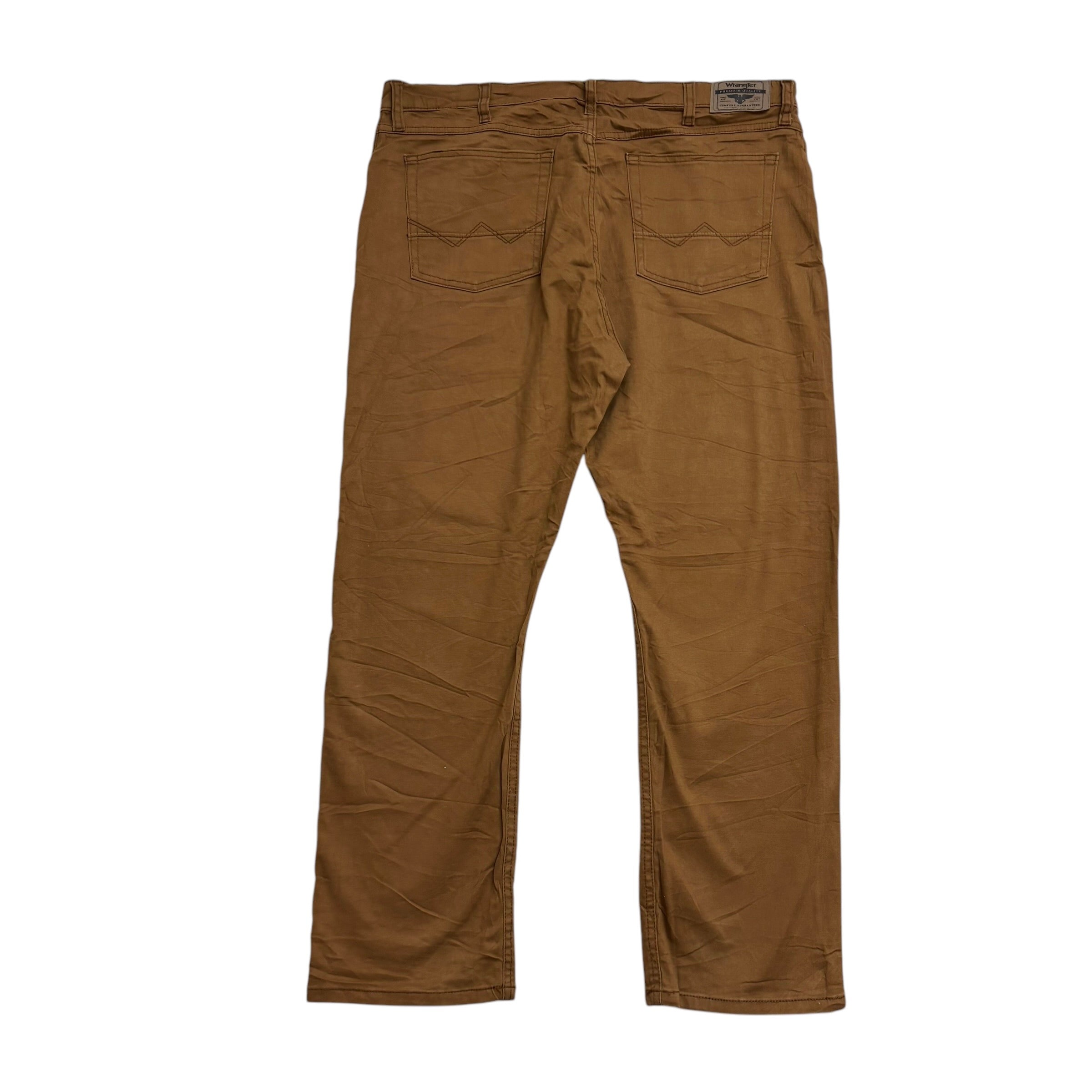 Wrangler Trousers W38 L30 Mens Brown Regular Straight Fit Stretch Cotton Pants (E)