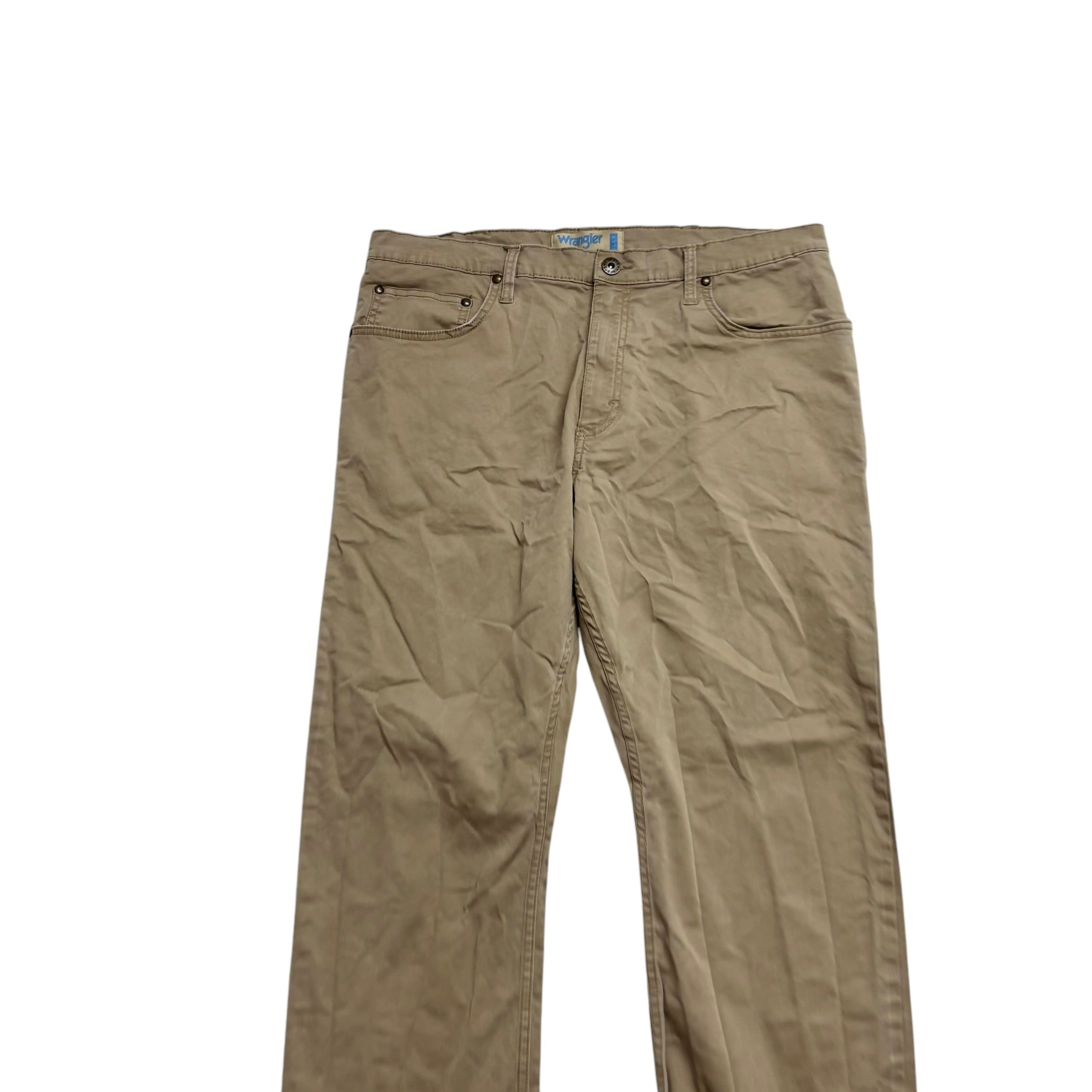 Wrangler Trousers W36 L30 Mens Tan Regular Straight Fit Stretch Cotton Pants (E)