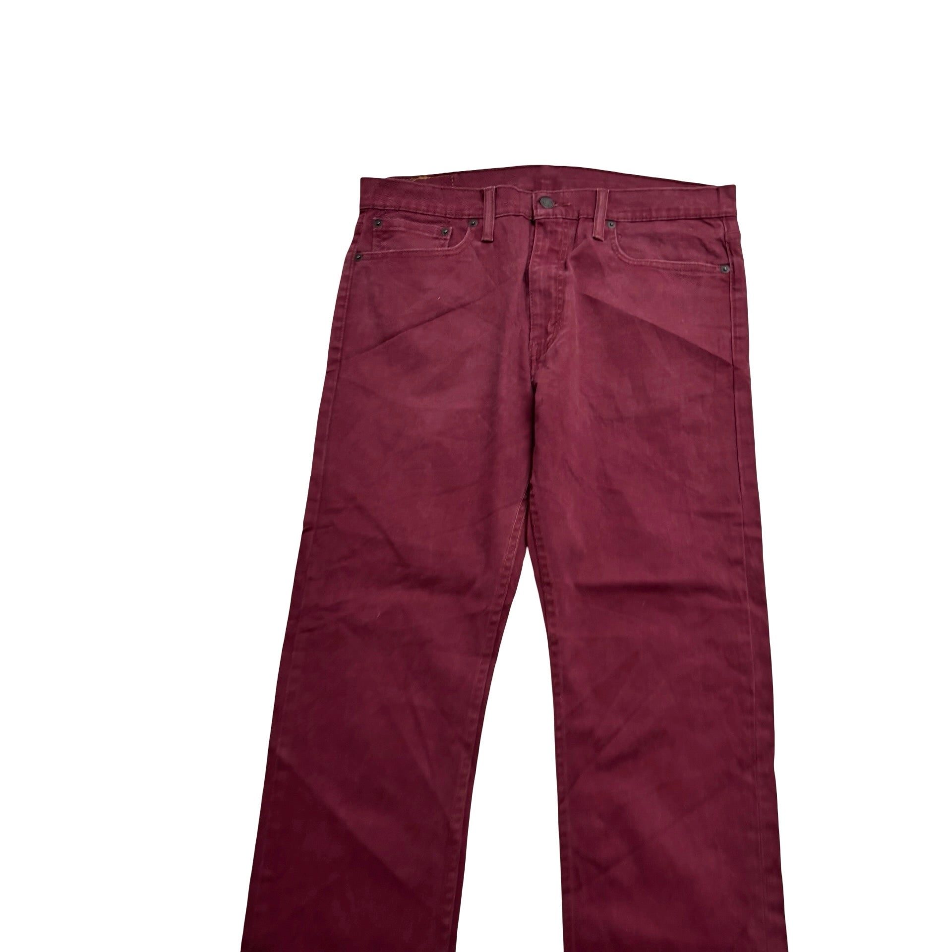 Levis 513 Jeans W34 L32 Mens Burgundy Slim Straight Fit Stretch Denim (E)