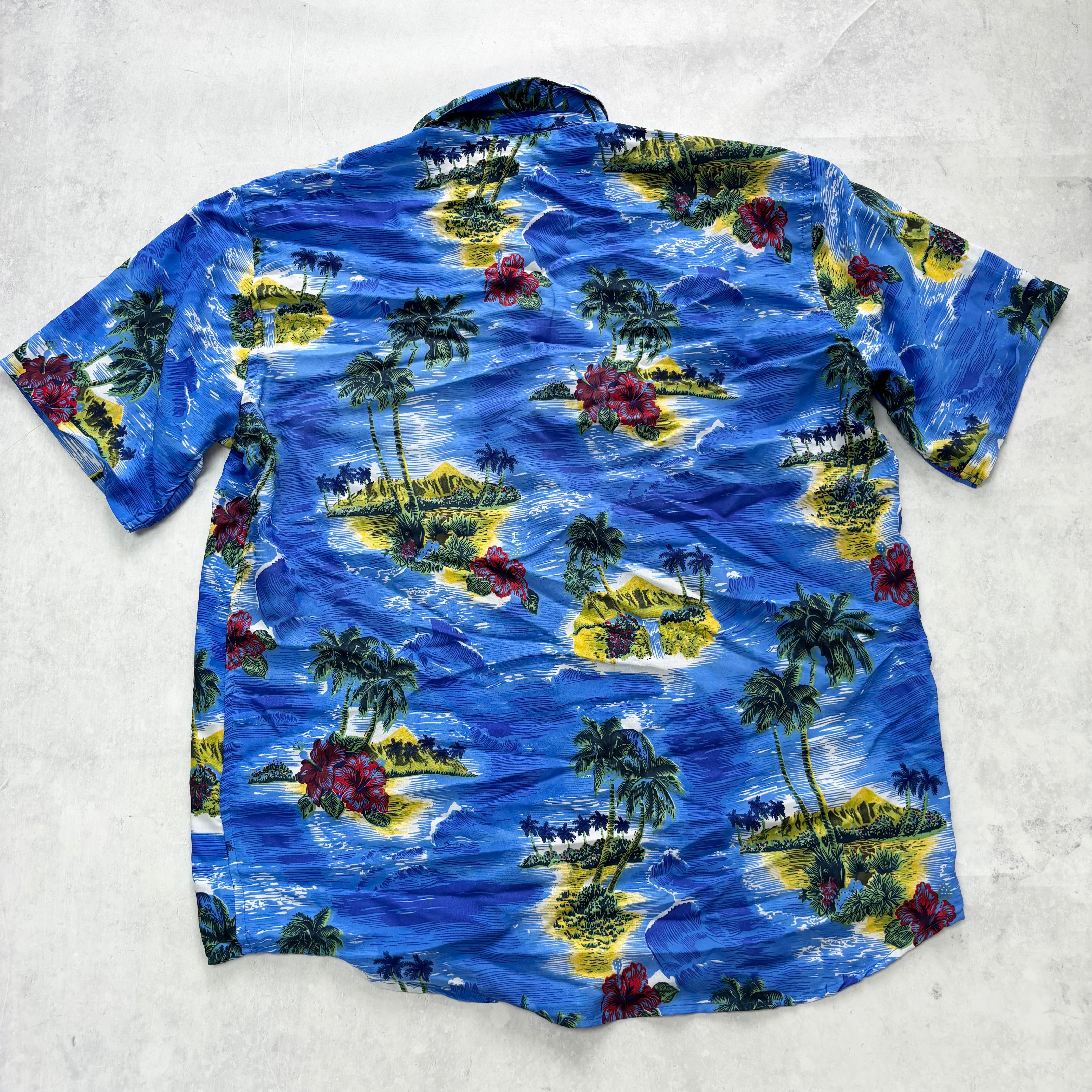 Hawaiian Shirt Mens XXL Blue Floral Aloha Short Sleeve Viscose (E)