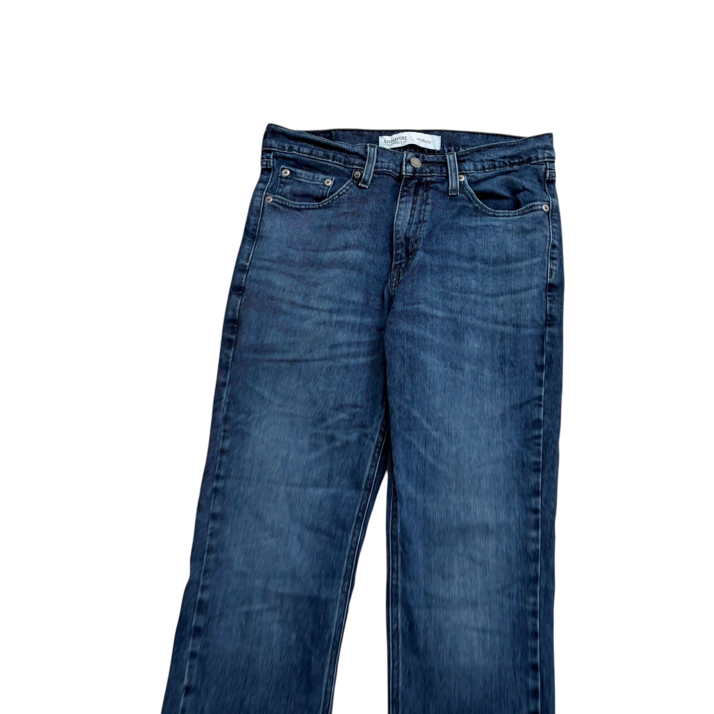 Levis Signature Jeans W30 L31 Mens Navy Blue Athletic Taper Stretch Denim (E)