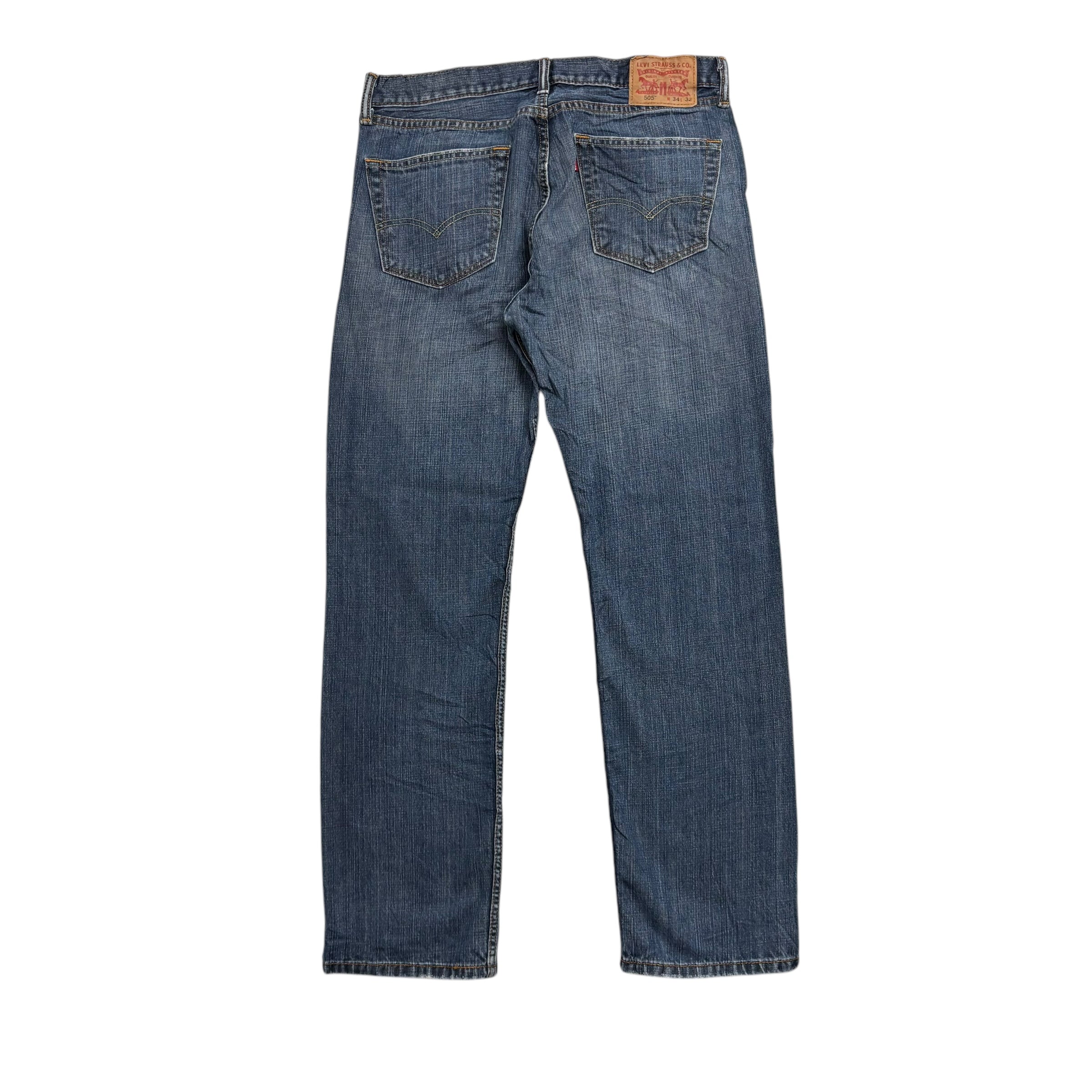Levis 505 Jeans W34 L32 Mens Mid Blue Regular Straight Fit Denim (E)