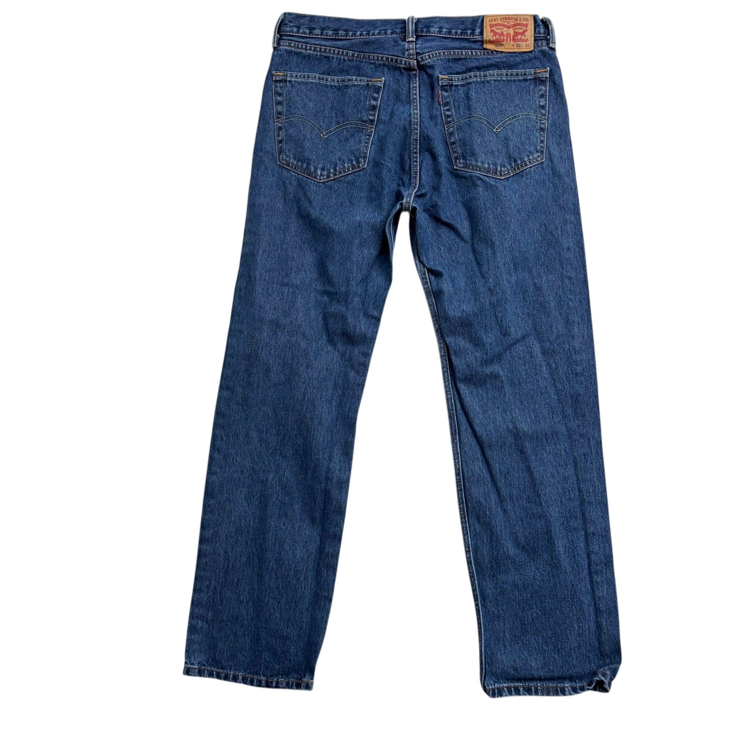 Levis 505 Jeans W36 L32 Mens Mid Blue Regular Straight Fit Denim