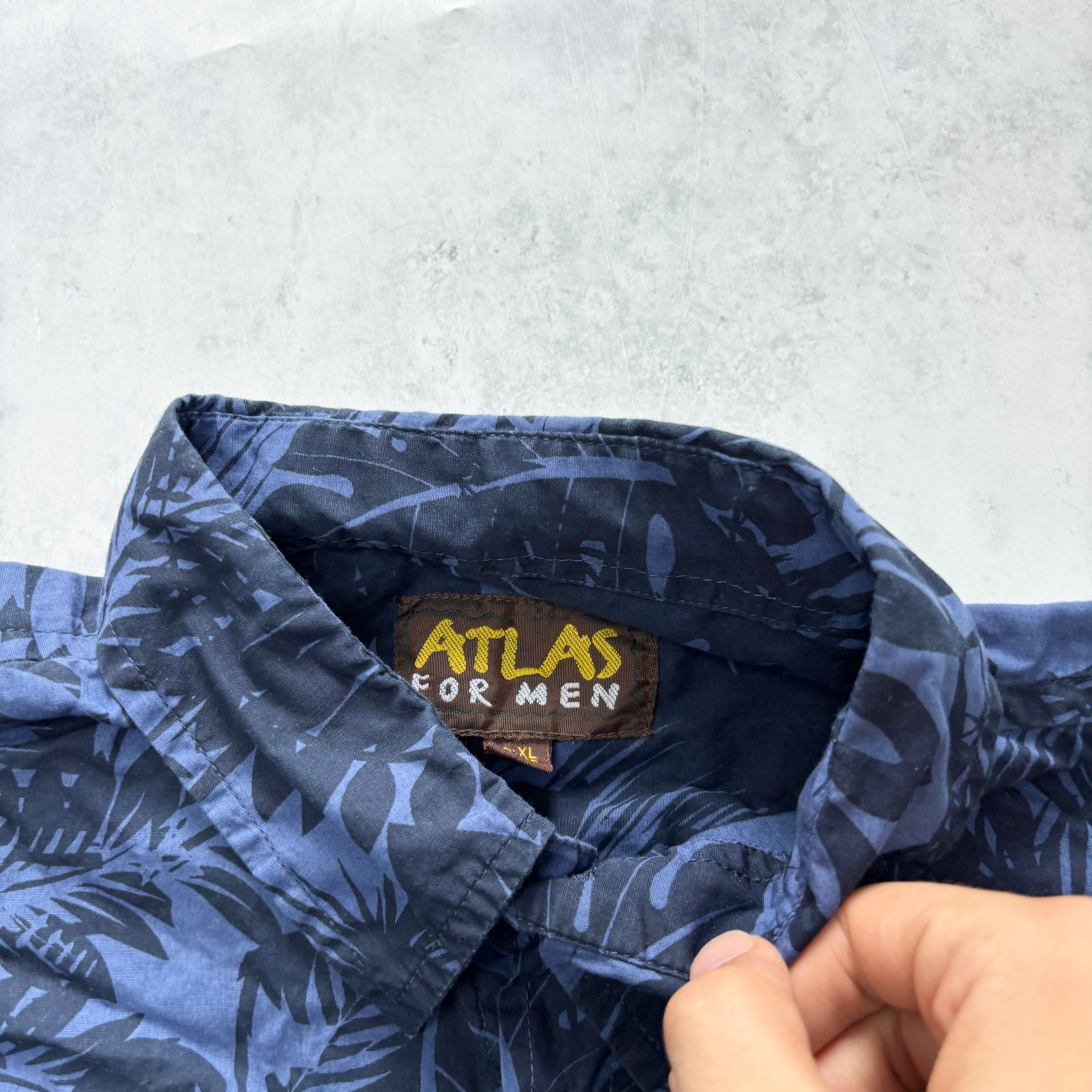 Hawaiian Shirt Mens XL Navy Blue Floral Aloha Short Sleeve Cotton (E)