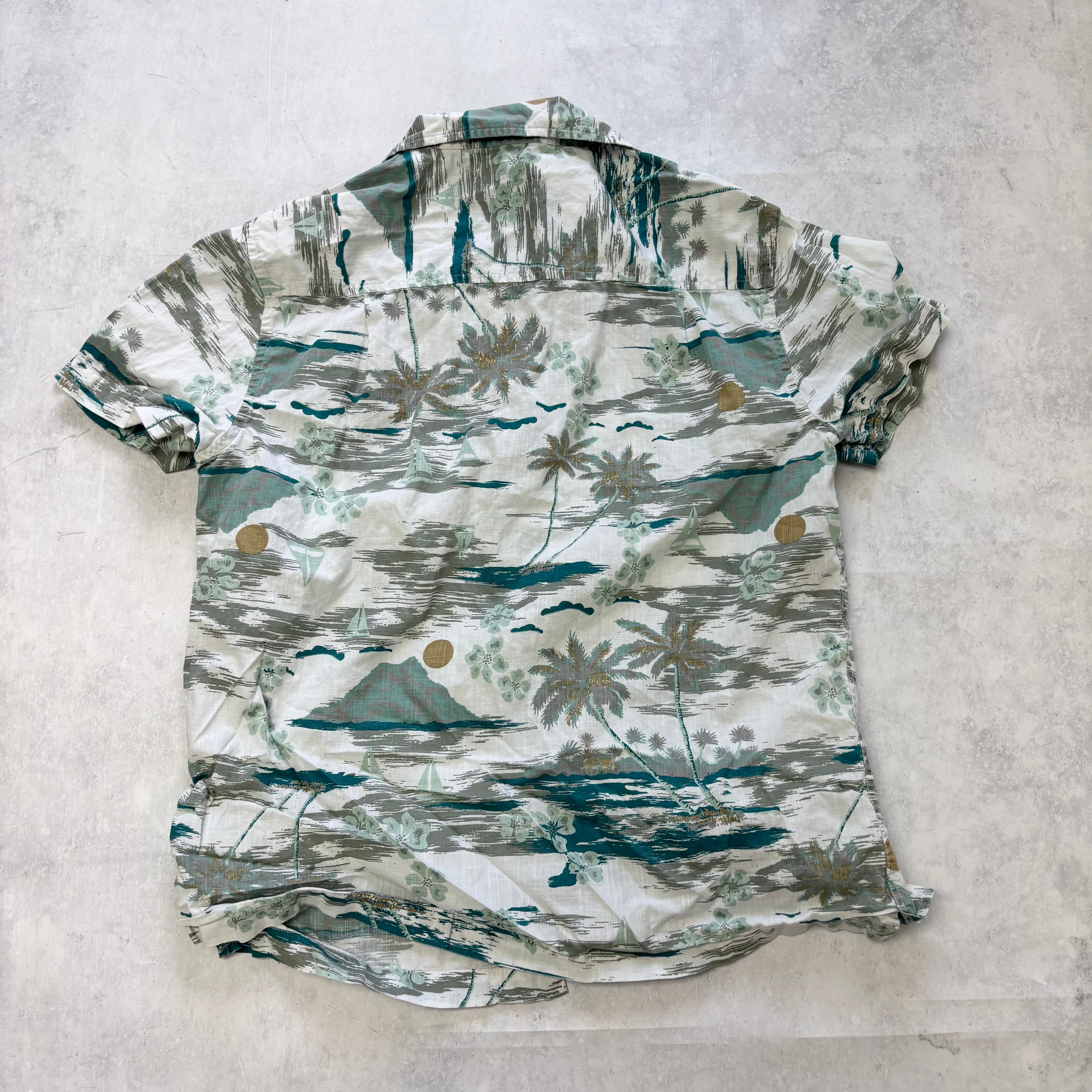 Hawaiian Shirt Mens Small White Aloha Floral Short Sleeve Cotton (E)