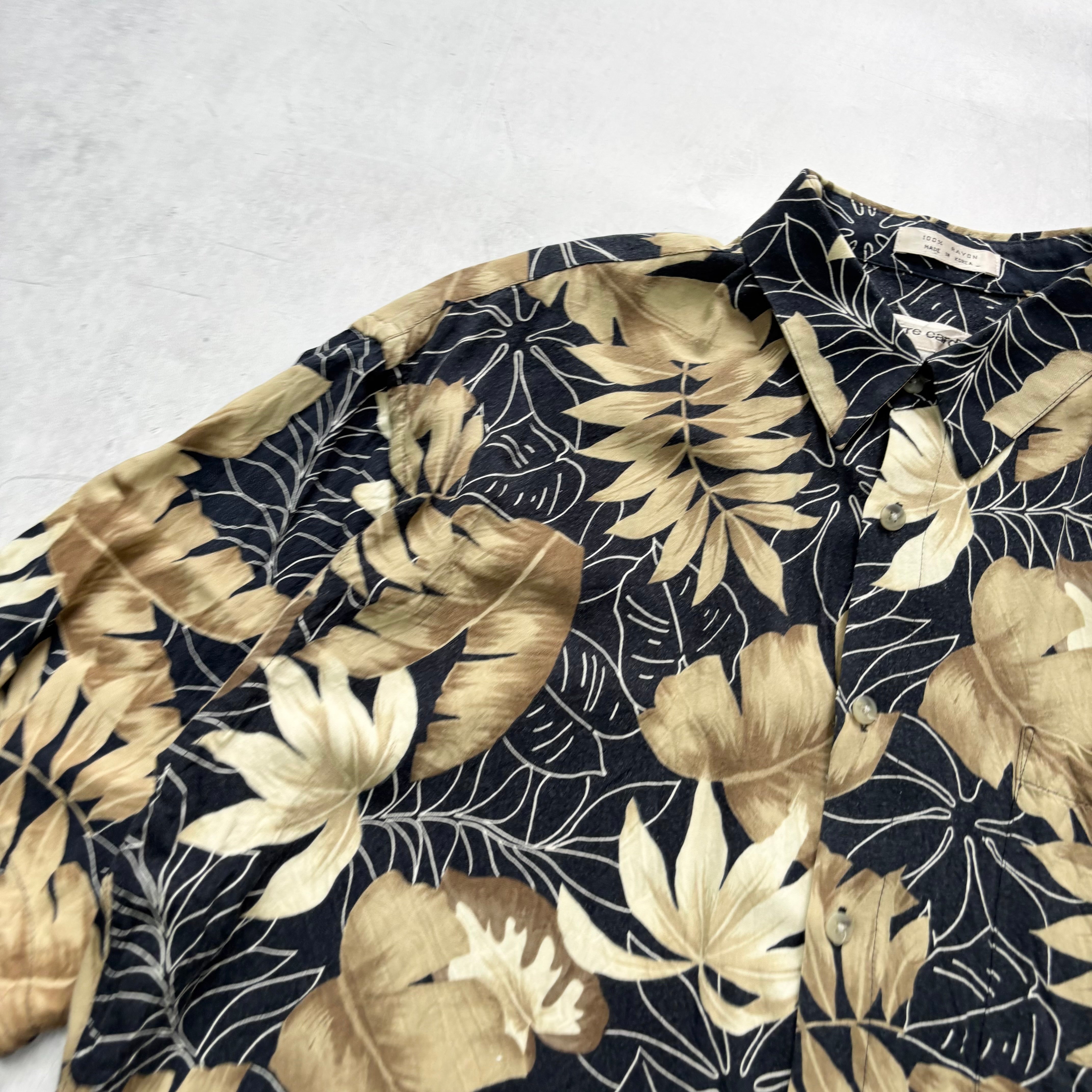 Vintage Hawaiian Shirt Mens Large Black Floral Aloha Short Sleeve Rayon (E)
