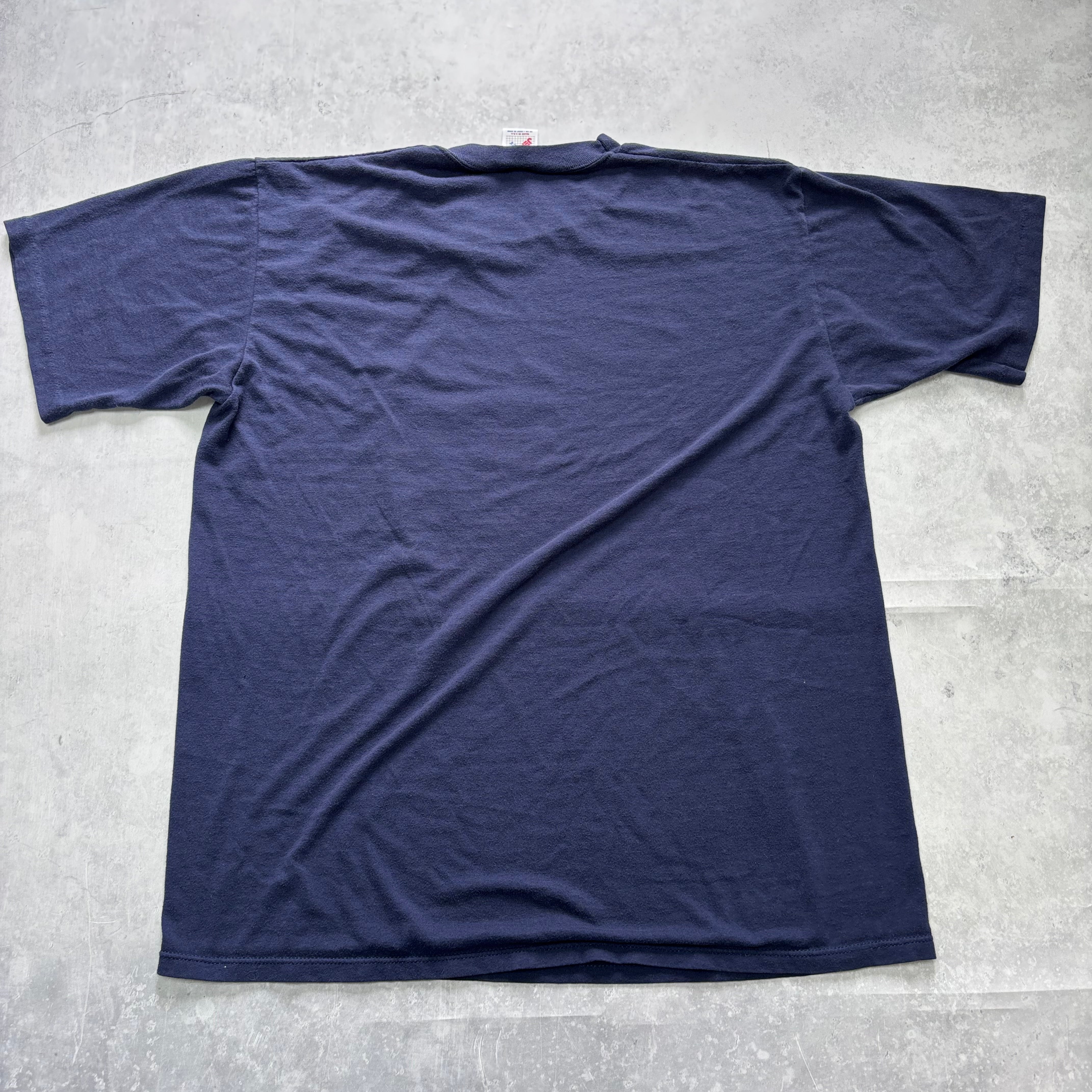 Vintage T Shirt Mens Large Navy Blue Single Stitch Graphic Print 90s USA (F)