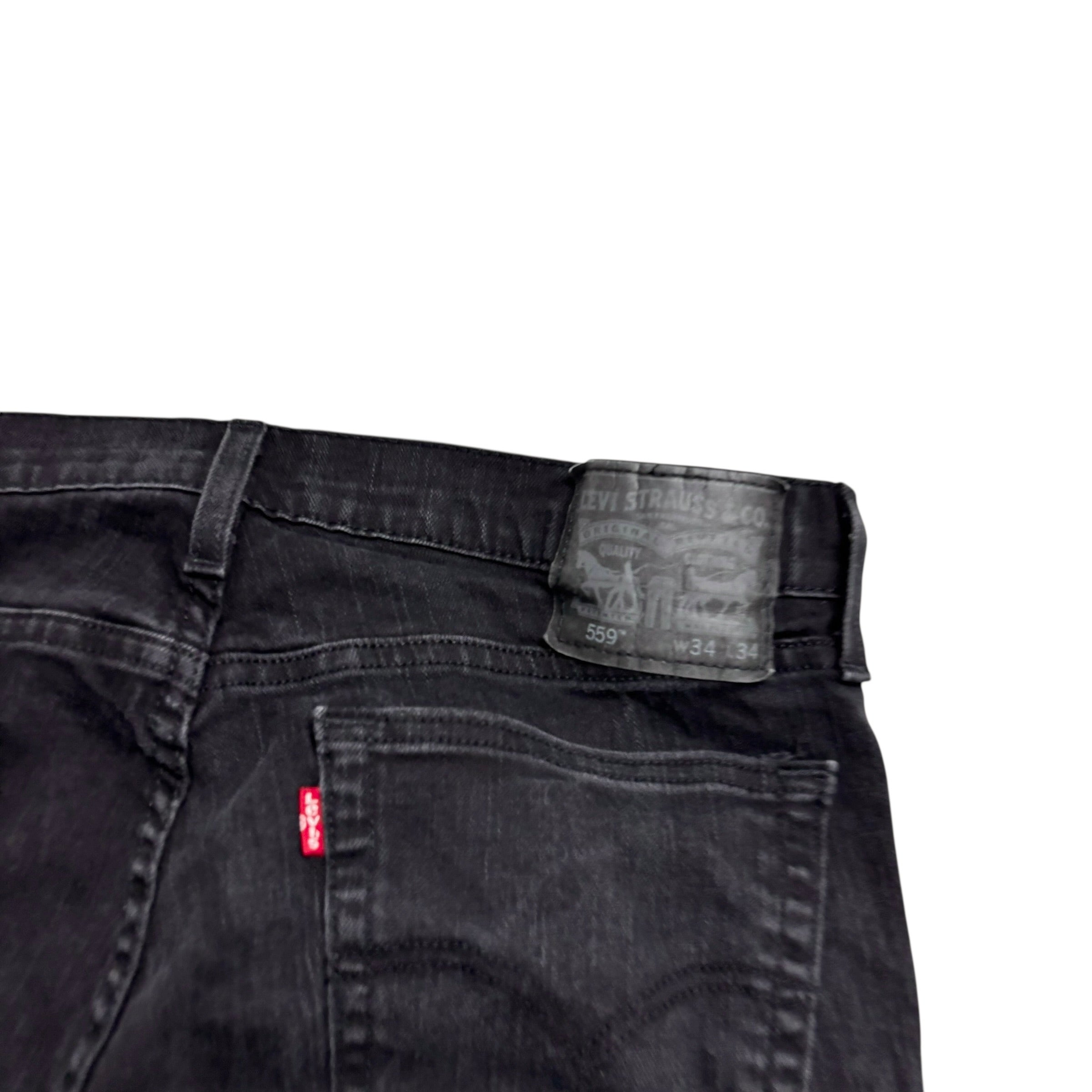 Levis 559 Jeans W34 L33 Mens Black Regular Straight Fit Stretch Denim (E)