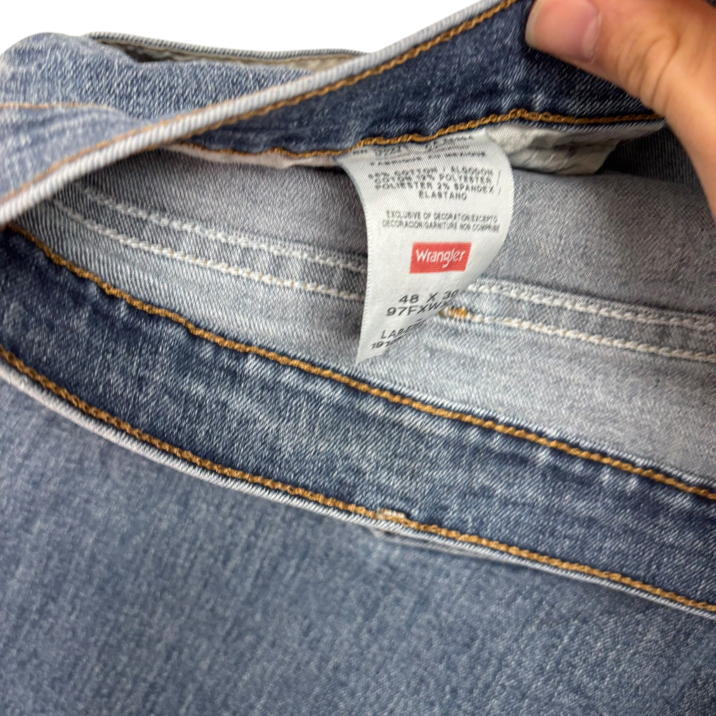 Wrangler Jeans W48 L30 Mens Mid Blue Relaxed Straight Fit Stretch Denim (F)