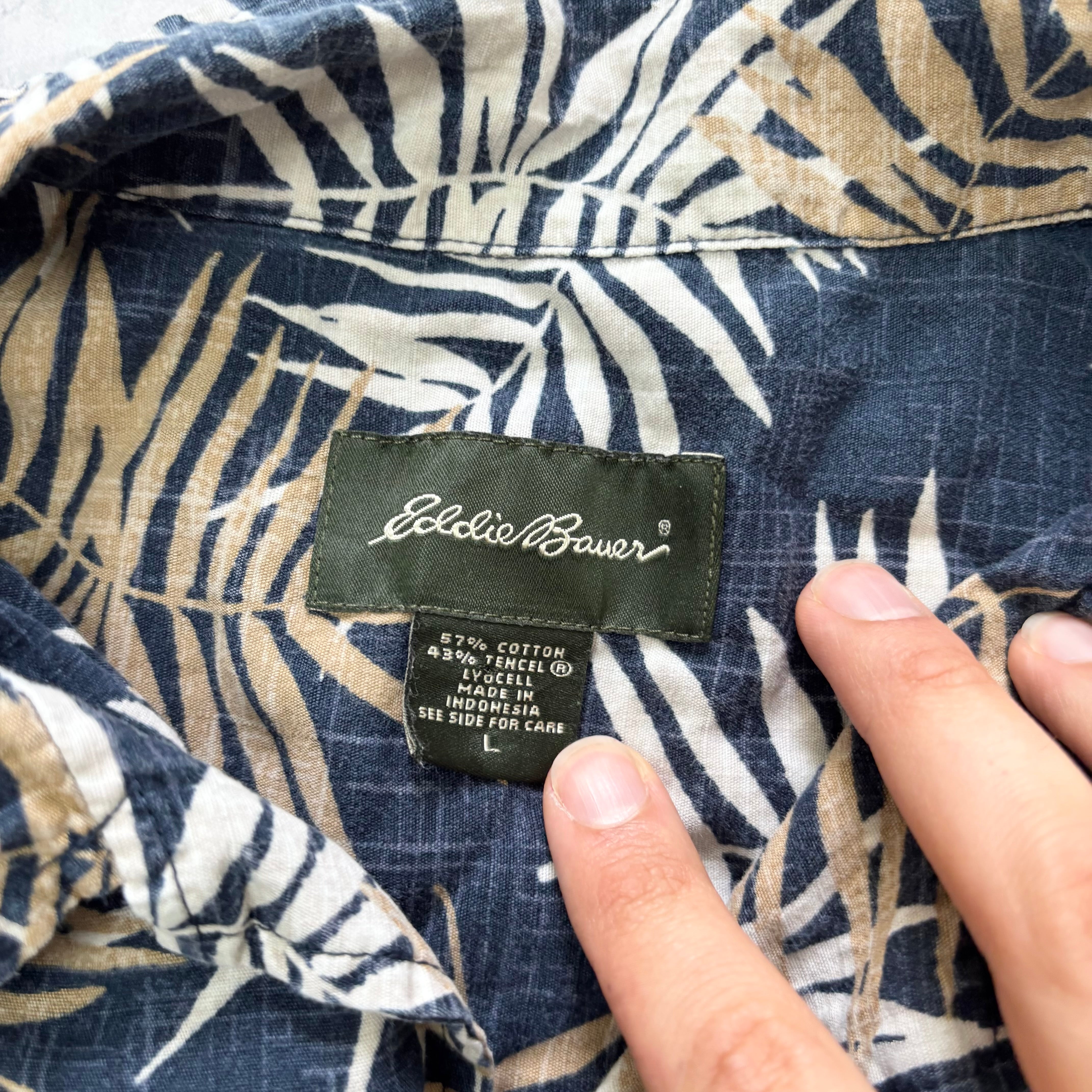 Eddie Bauer Hawaiian Shirt Mens XL Blue Floral Aloha Short Sleeve Cotton (E)