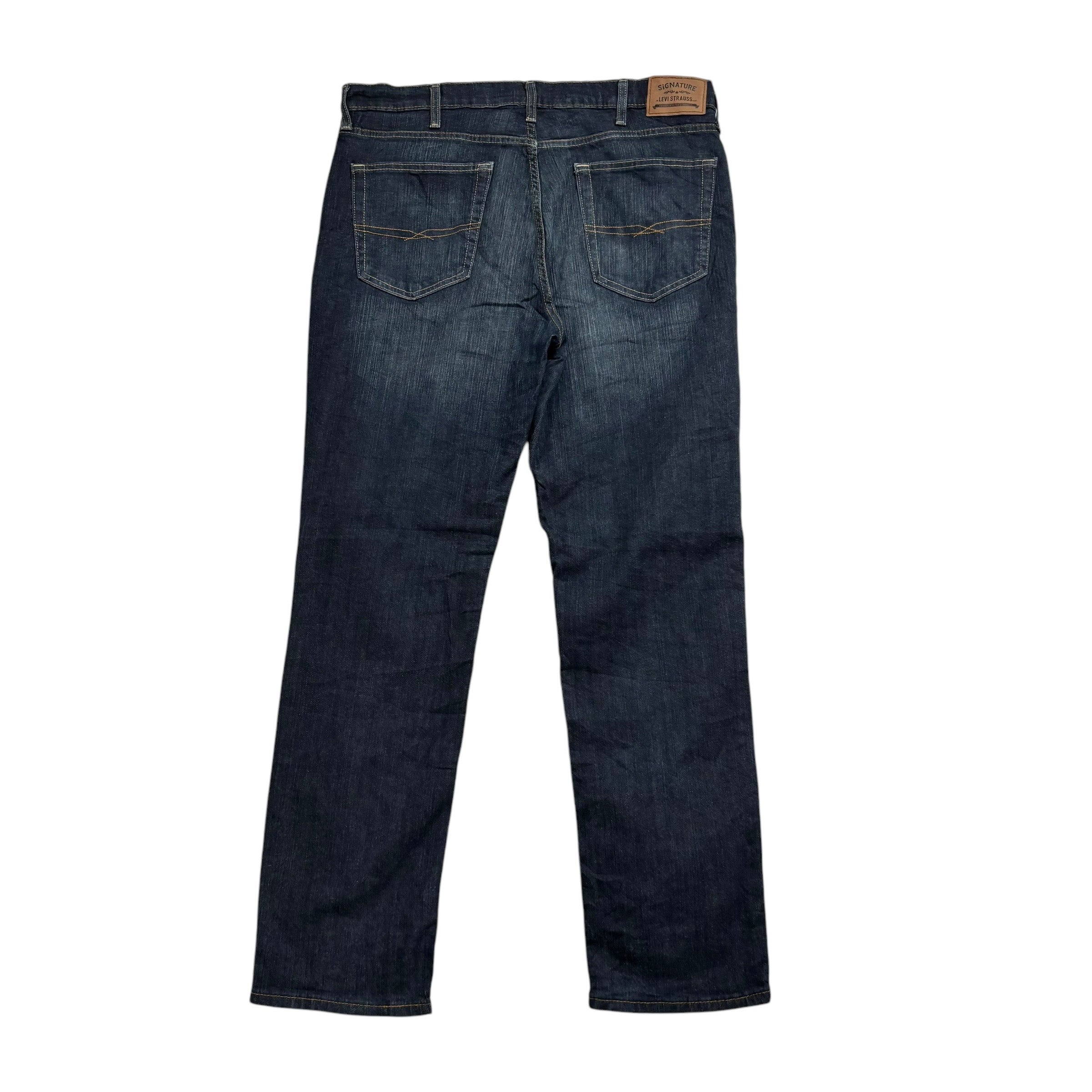 Levis Signature Jeans W38 L34 Mens Dark Blue Athletic Tapered Stretch Denim (E)
