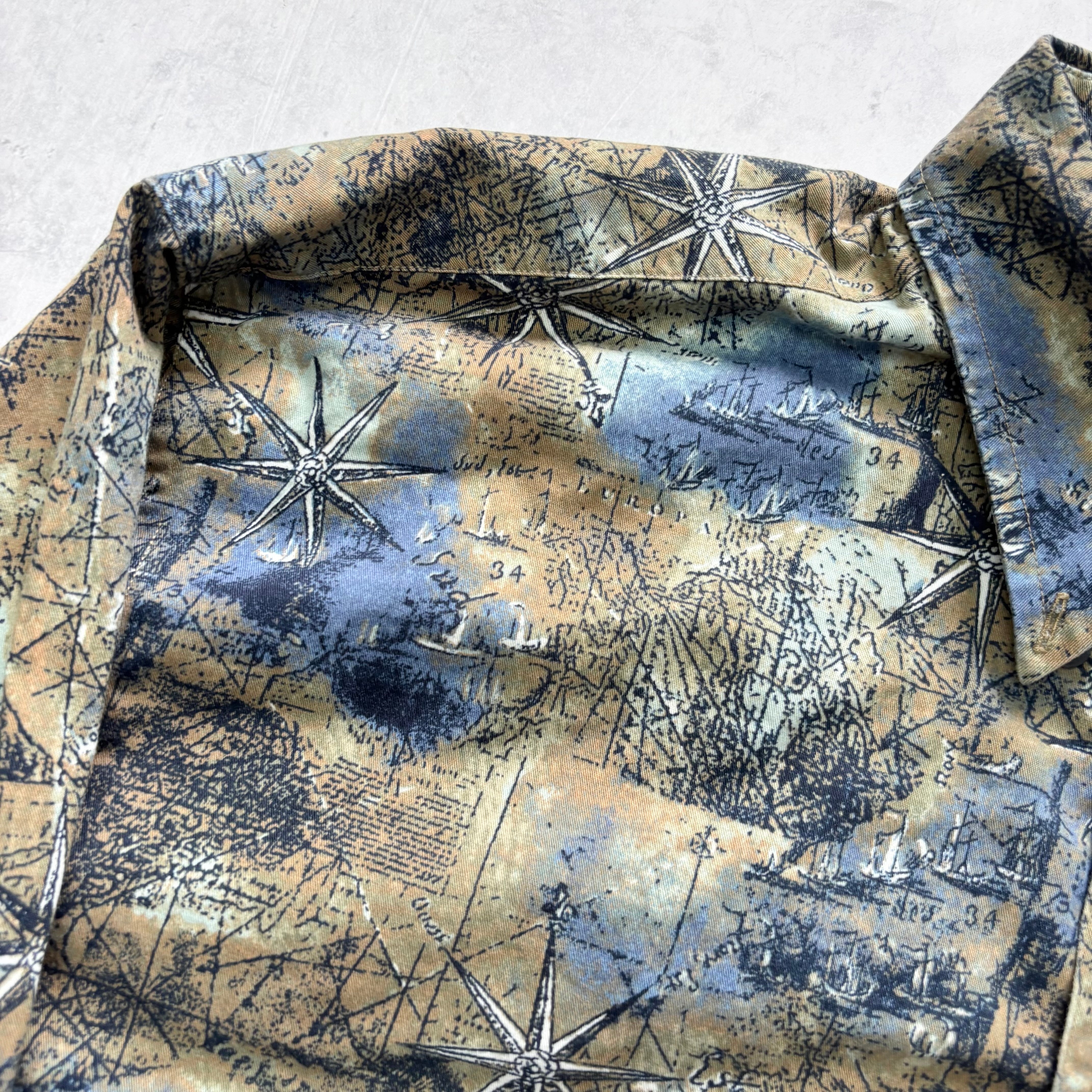Vintage Patterned Shirt Mens Large Abstract Print Long Sleeve Cotton (E)