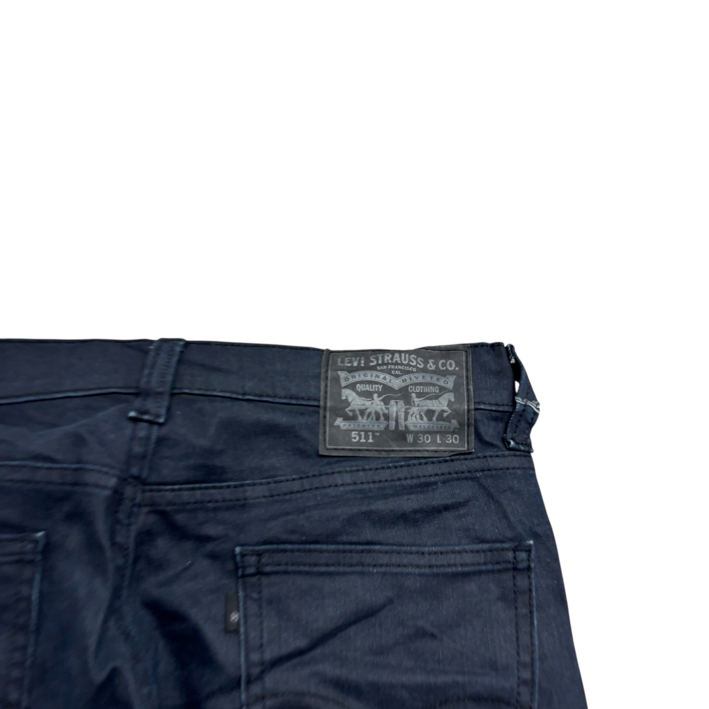 Levis 511 Jeans W30 L29 Mens Navy Blue Slim Fit Stretch Waxed Denim (E)