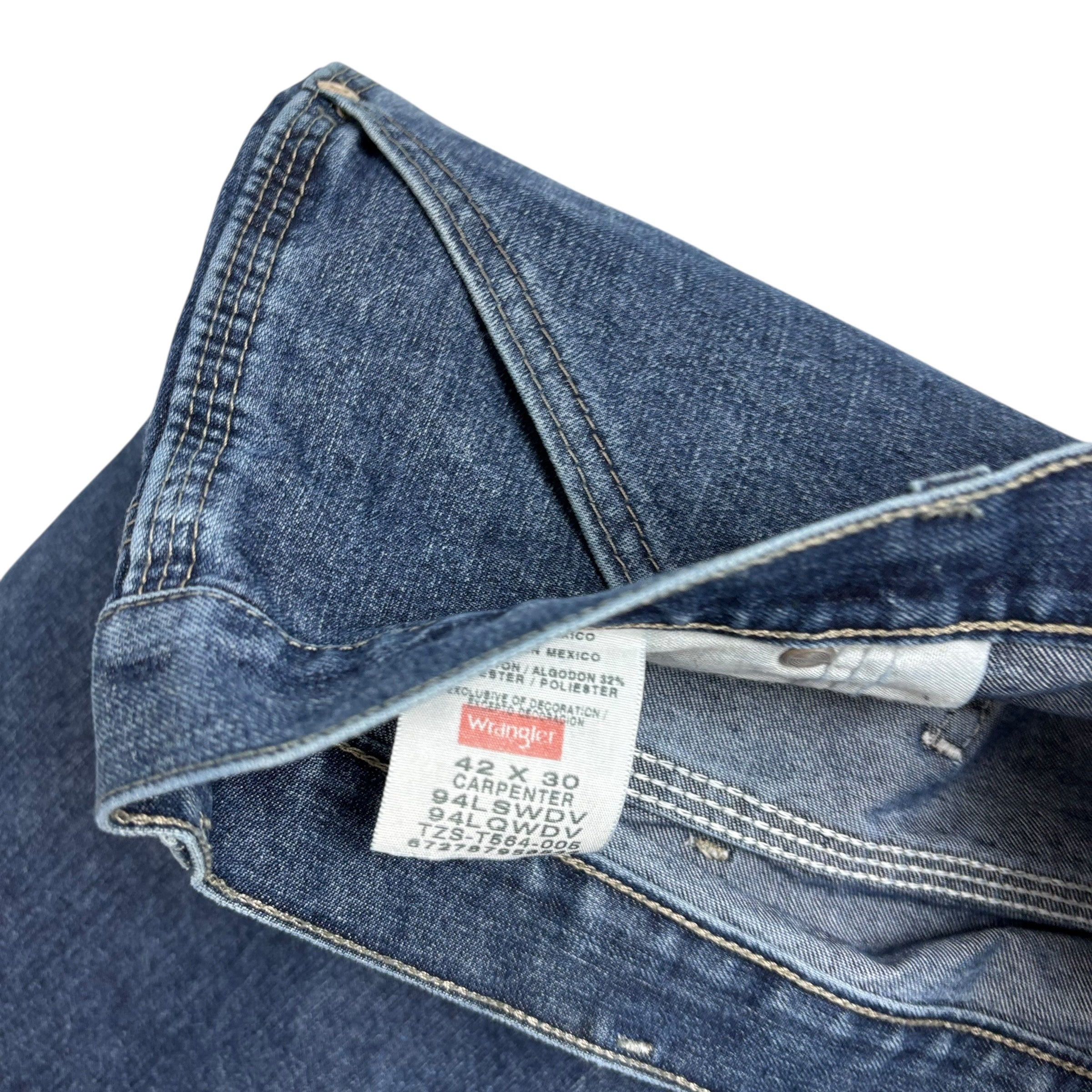 Wrangler Carpenter Jeans W42 L30 Mens Mid Blue Relaxed Straight Fit Denim (F)