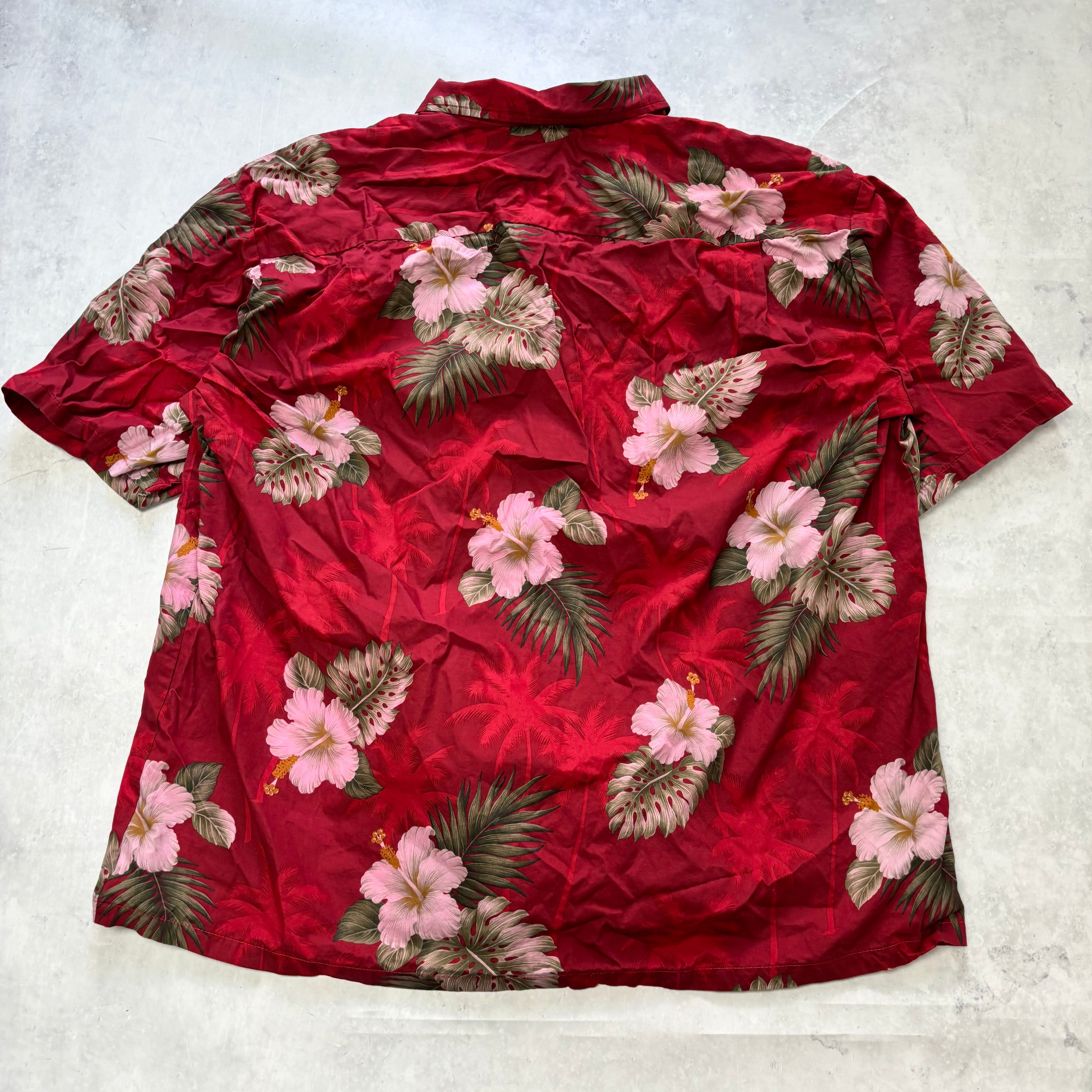 Vintage Hawaiian Shirt Mens 3XL Red Floral Aloha Short Sleeve Cotton (E)