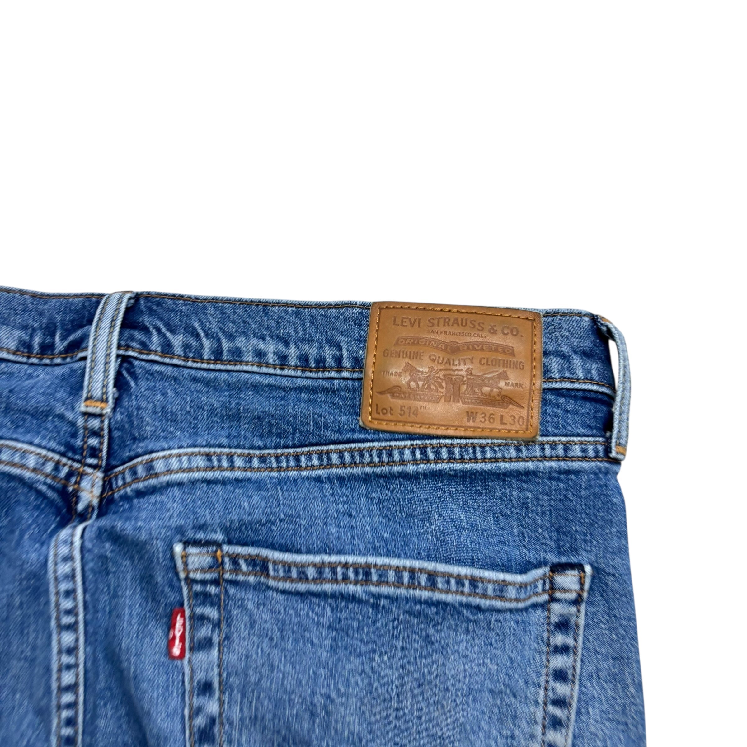 Levis 514 Jeans W36 L30 Mens Mid Blue Regular Straight Fit Stretch Denim