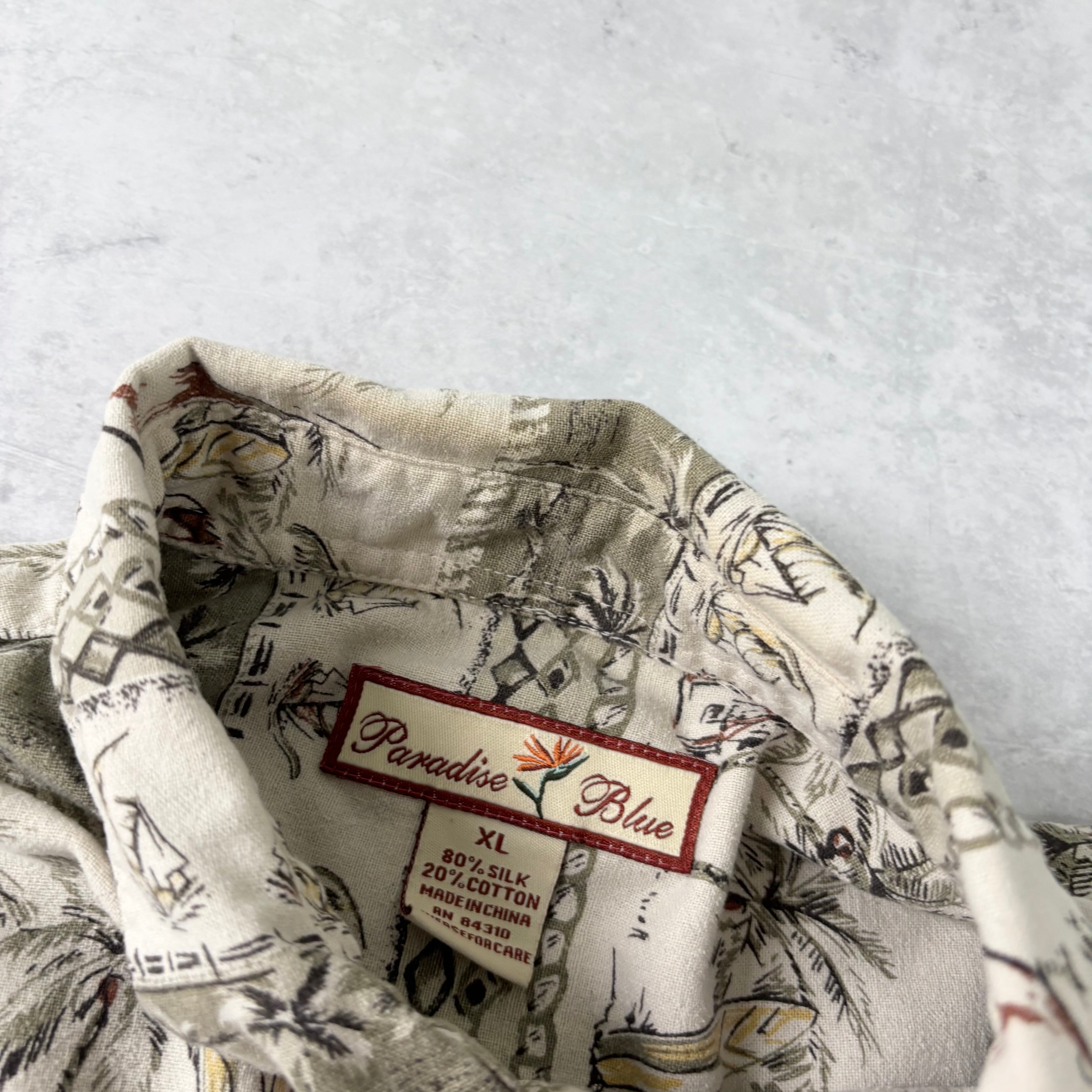 Vintage Hawaiian Shirt Mens XL Cream Floral Aloha Short Sleeve Silk Blend (E)