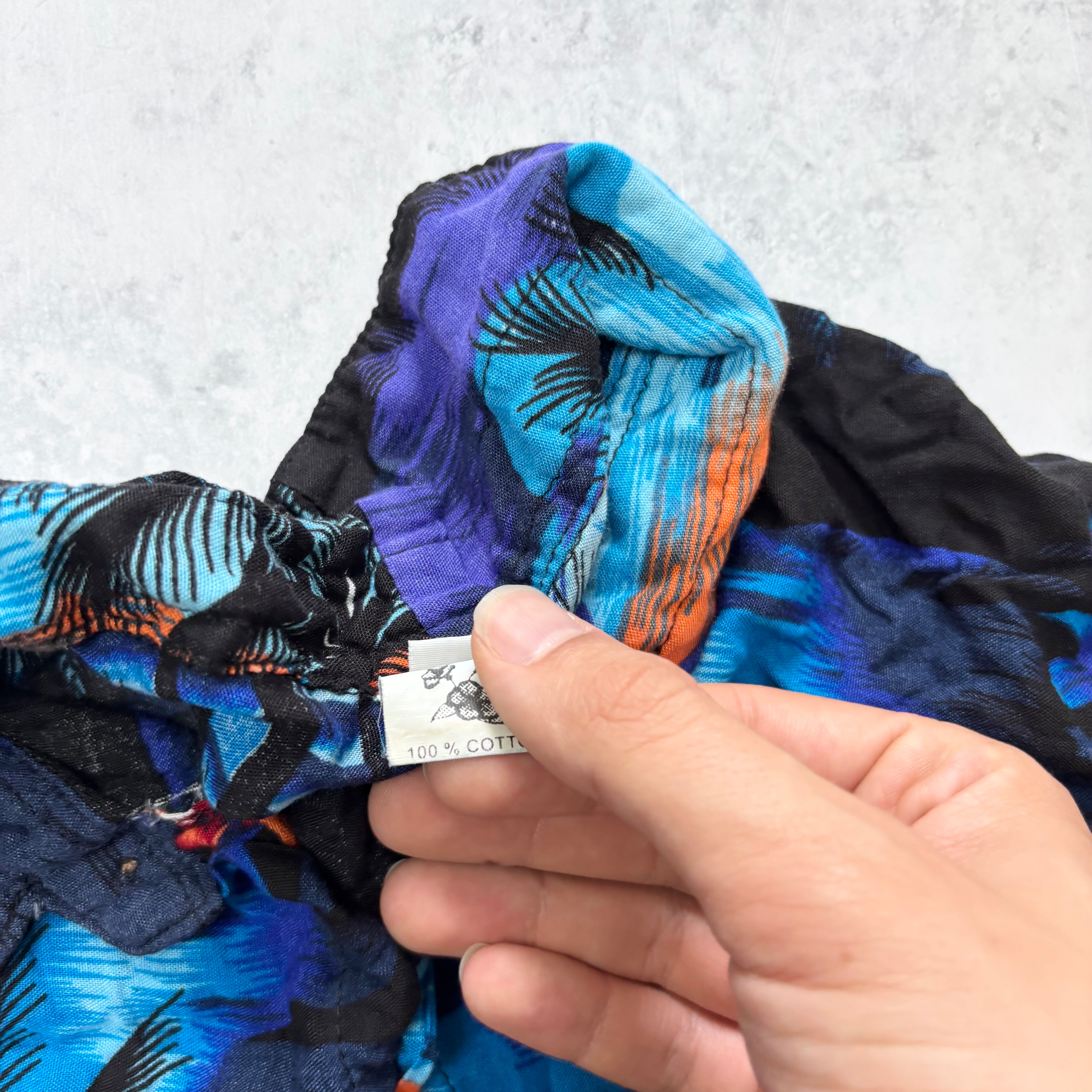 Hawaiian Shirt Mens XL Blue Floral Aloha Short Sleeve Cotton (E)