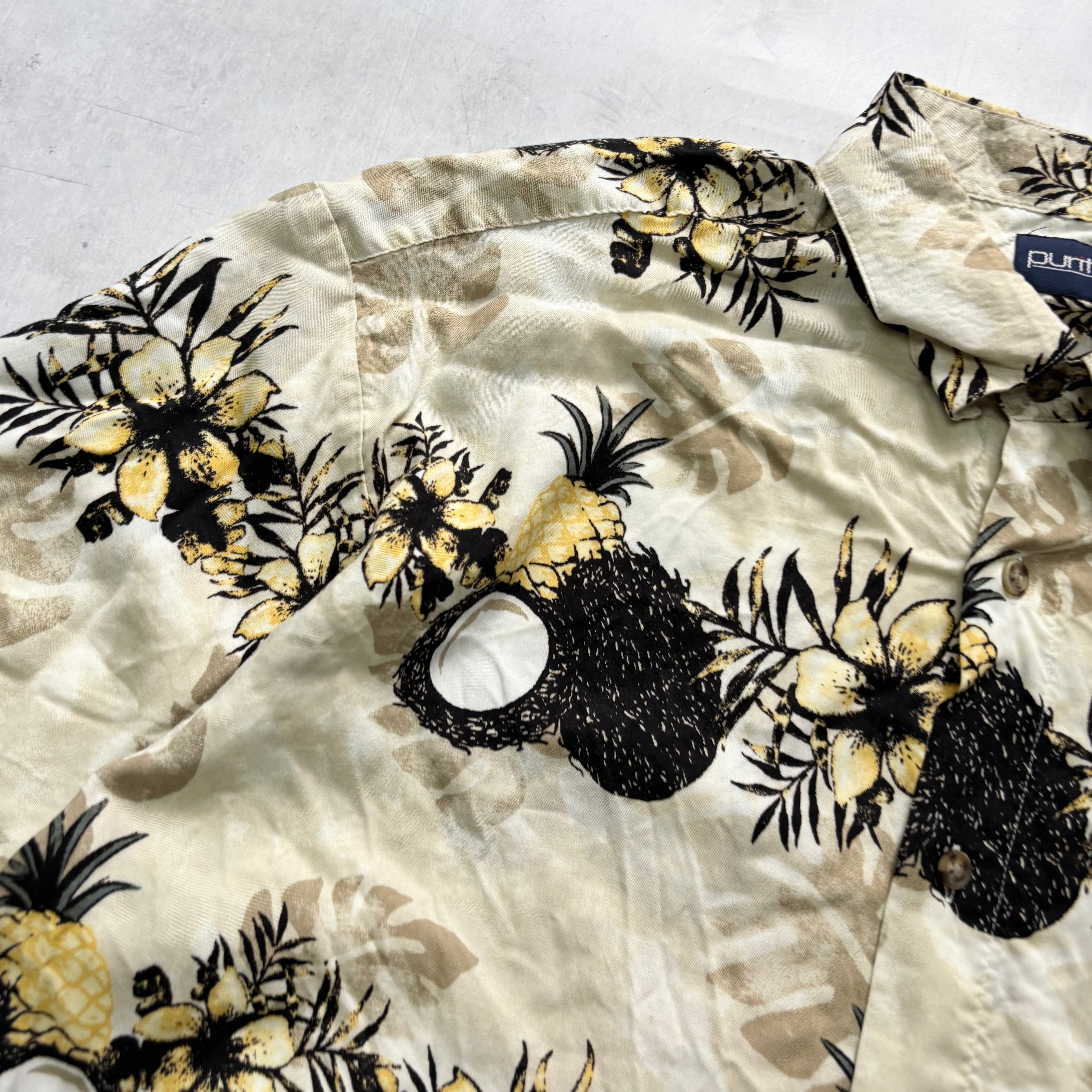 Vintage Hawaiian Shirt Mens Large Yellow Floral Aloha Short Sleeve Rayon (E)