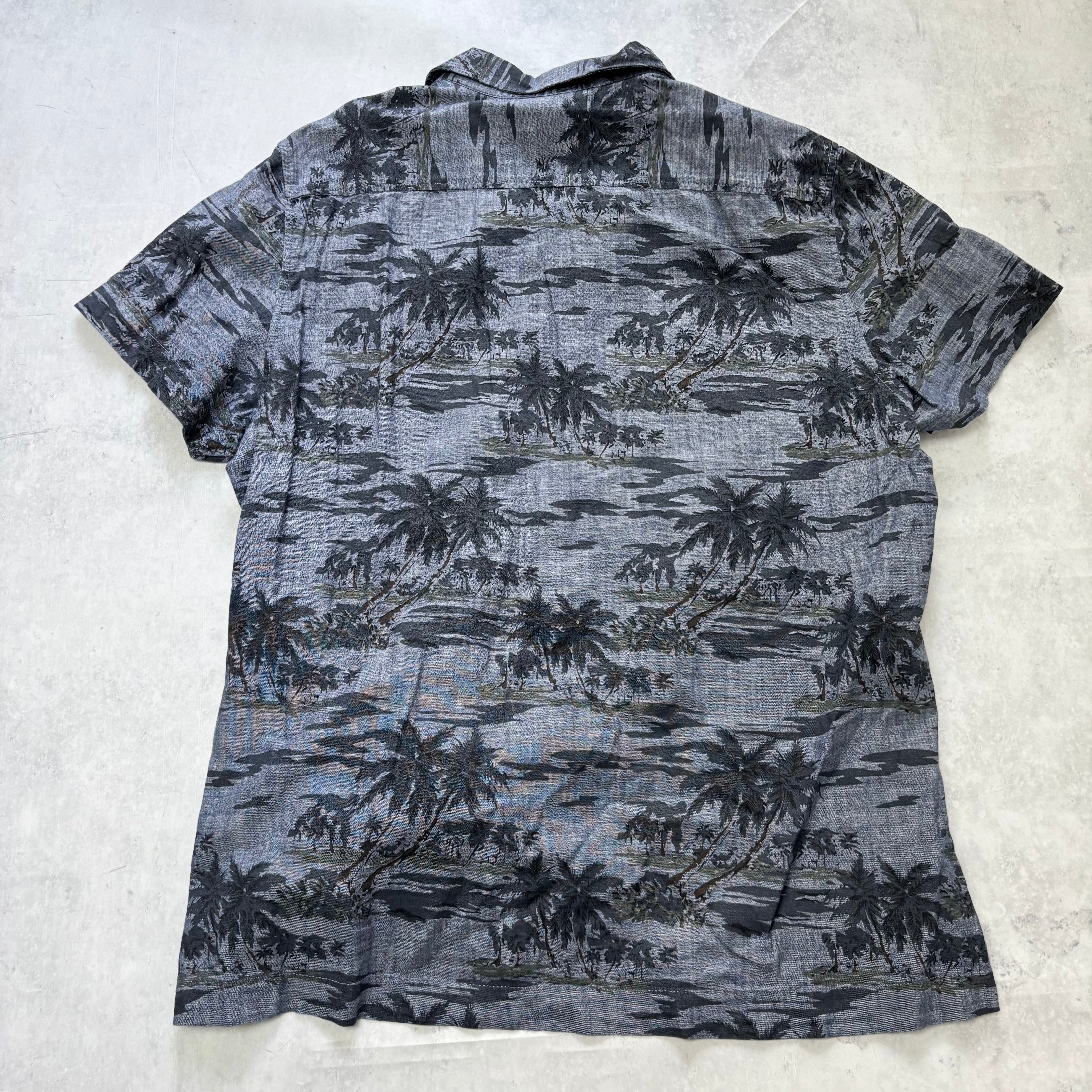 Hawaiian Shirt Mens XL Blue Floral Aloha Short Sleeve Cotton Slim Fit (E)