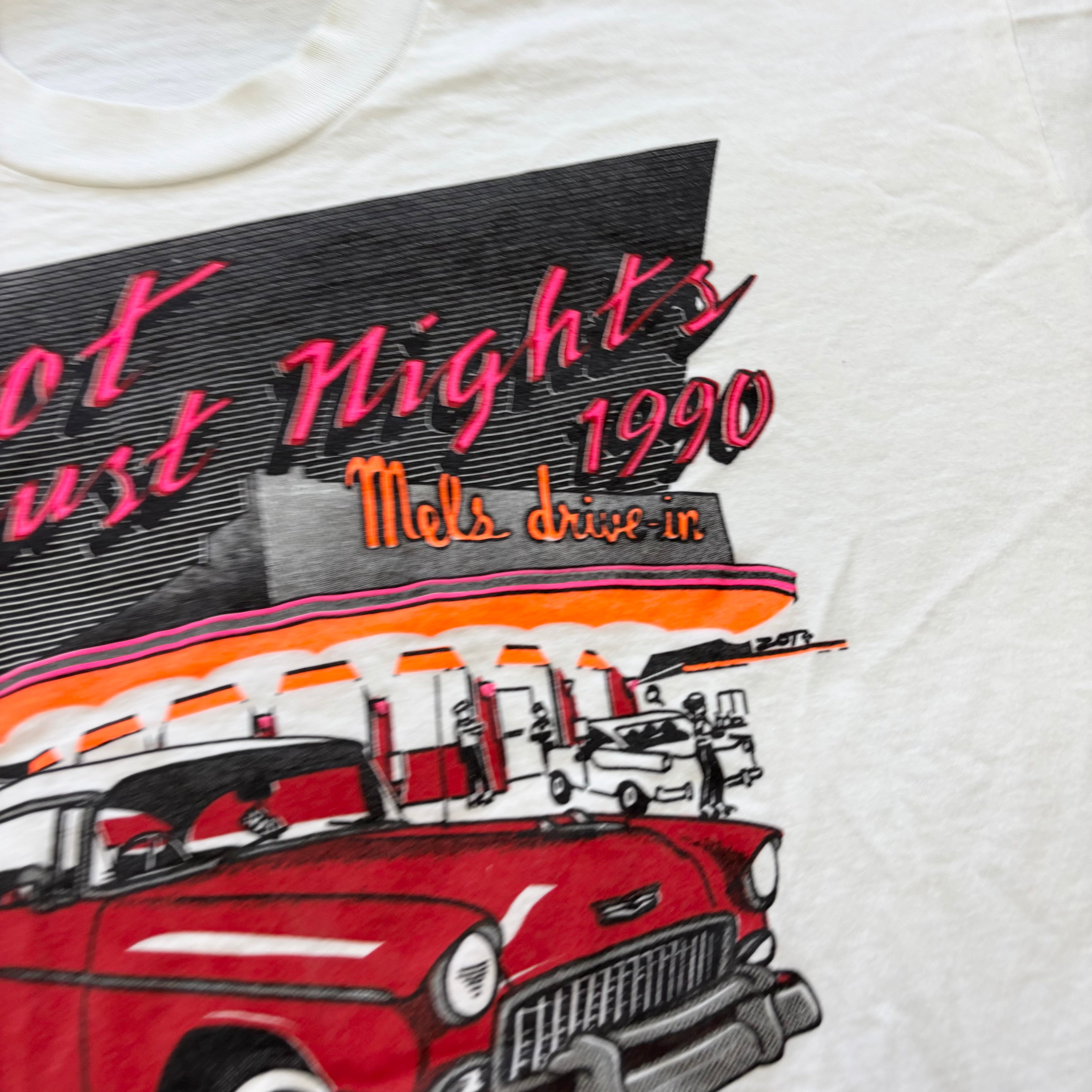 Vintage T Shirt Mens Large White Single Stitch Graphic Print 90s Cars (E)