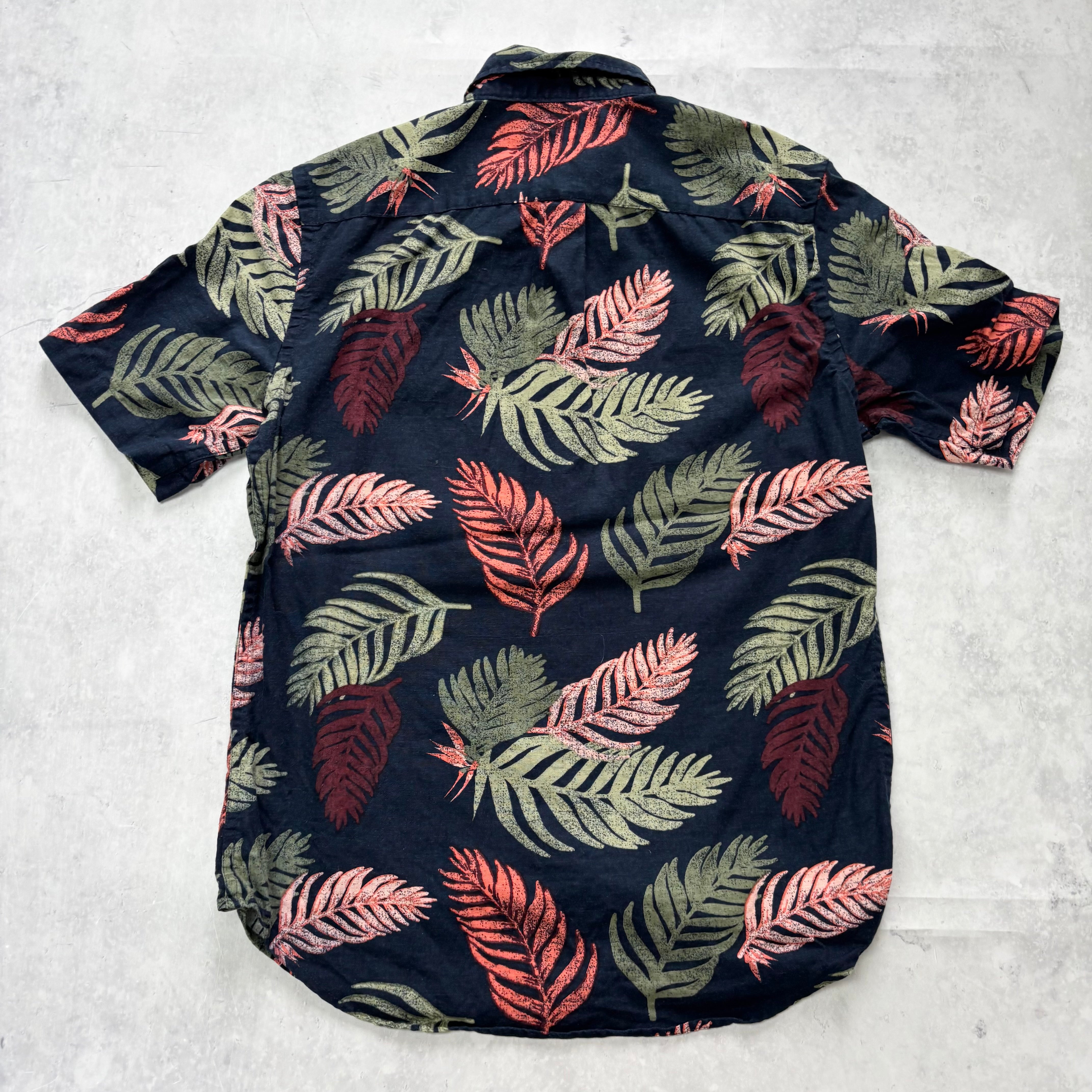Old Navy Hawaiian Shirt Mens Small Navy Slim Fit Short Sleeve Linen (E)