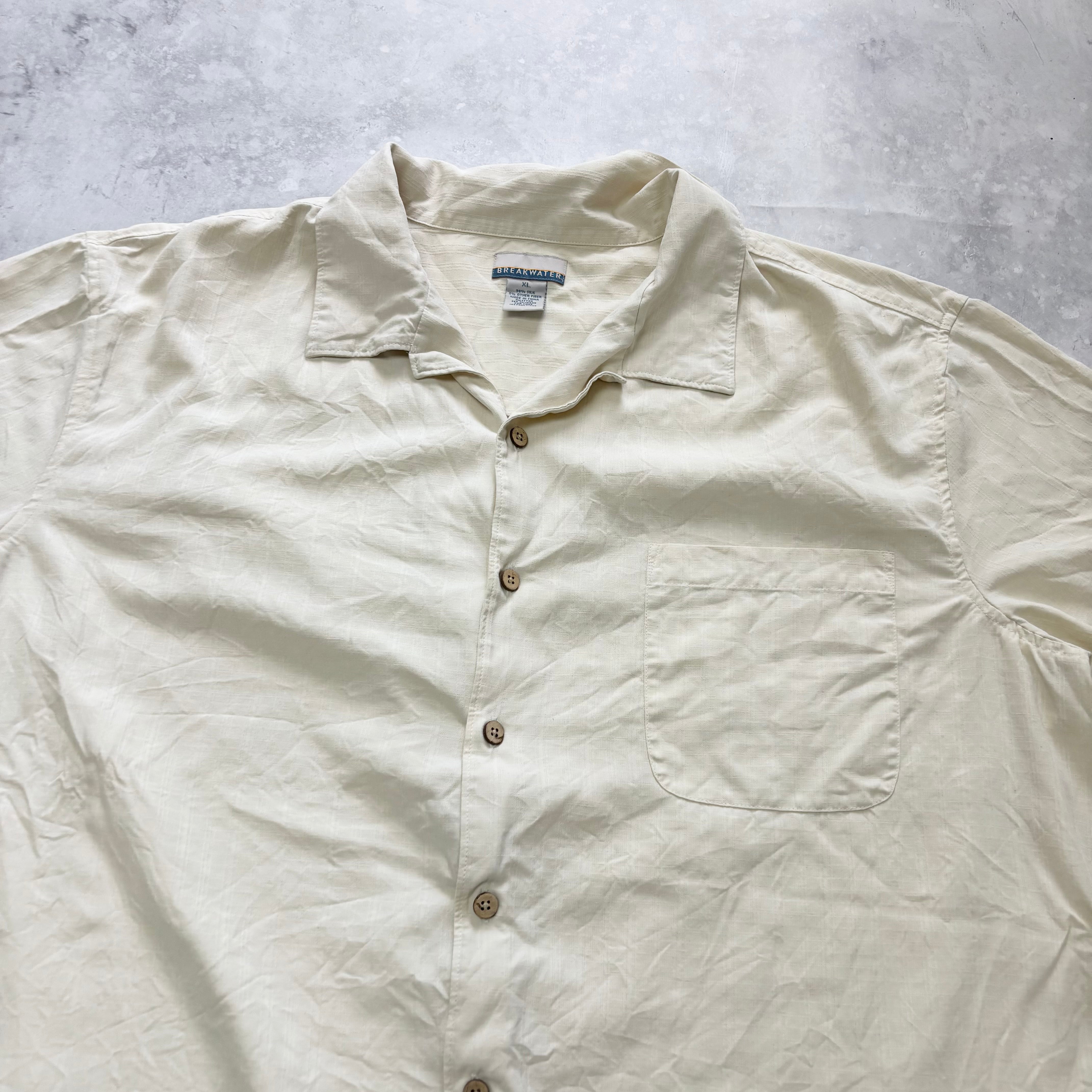 Vintage Hawaiian Shirt Mens XL Cream White Short Sleeve Silk Fit (E)