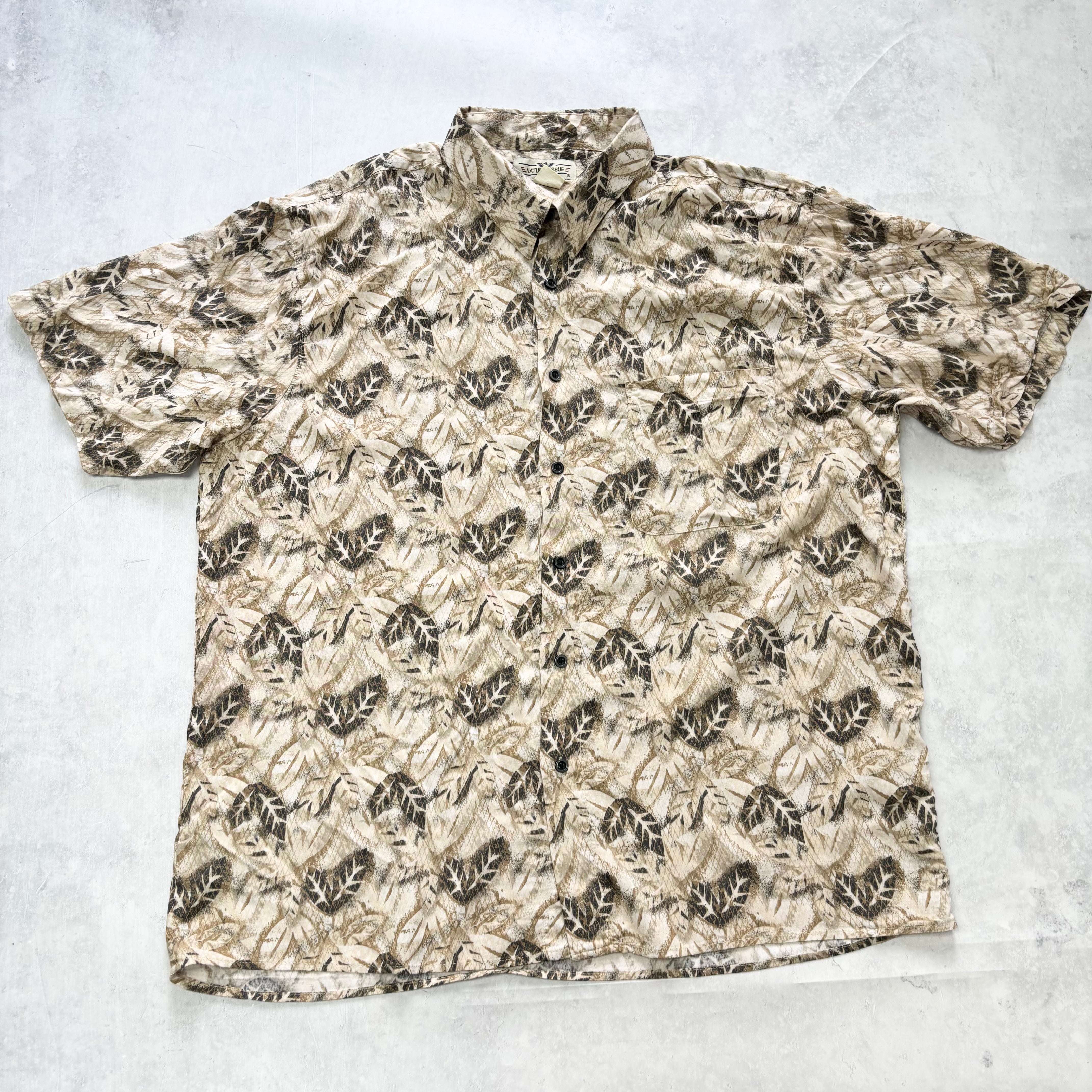 Vintage Hawaiian Shirt Mens XL Tan Floral Aloha Short Sleeve Rayon (E)