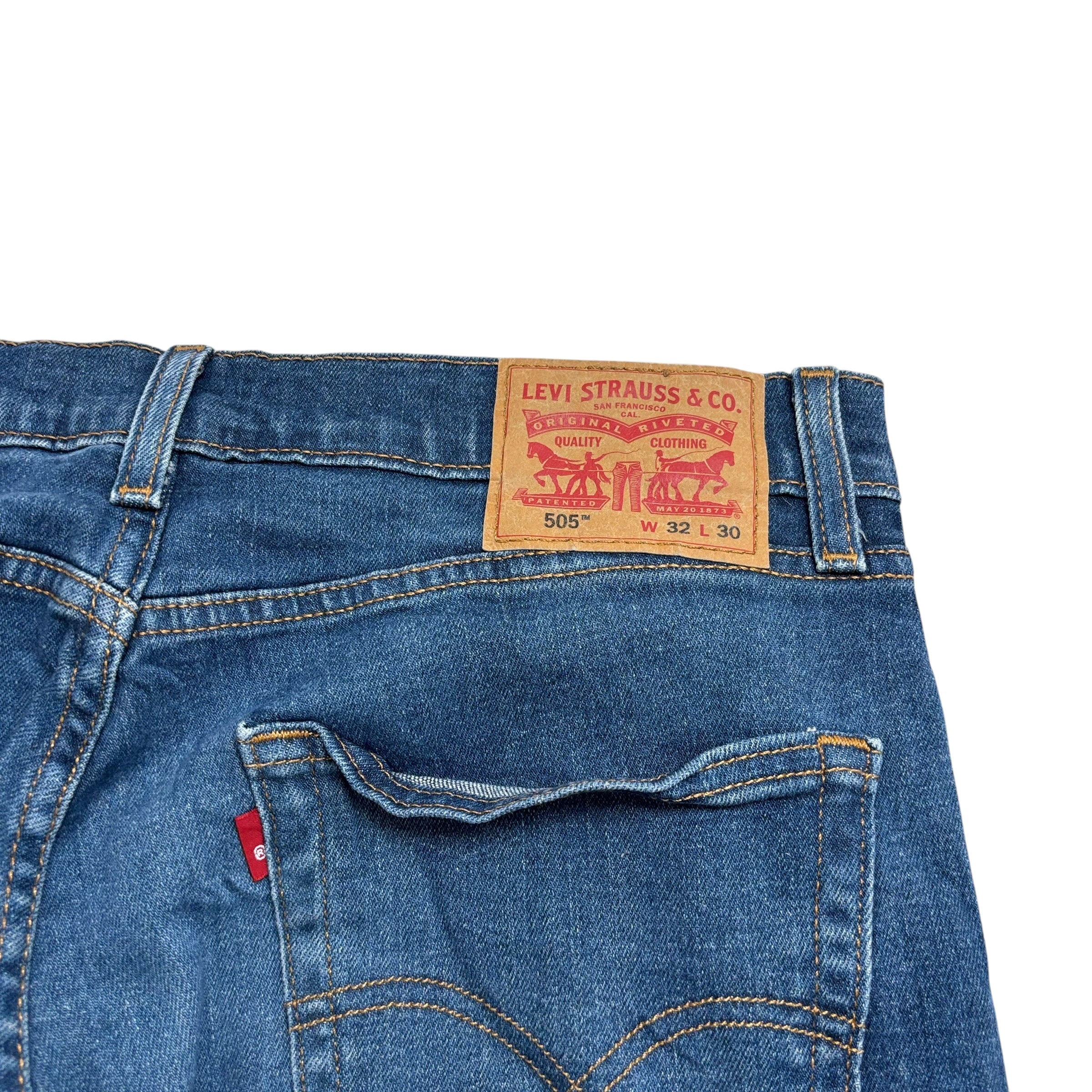 Levis 505 Jeans W32 L30 Mens Mid Blue Regular Straight Fit Stretch Denim (E)