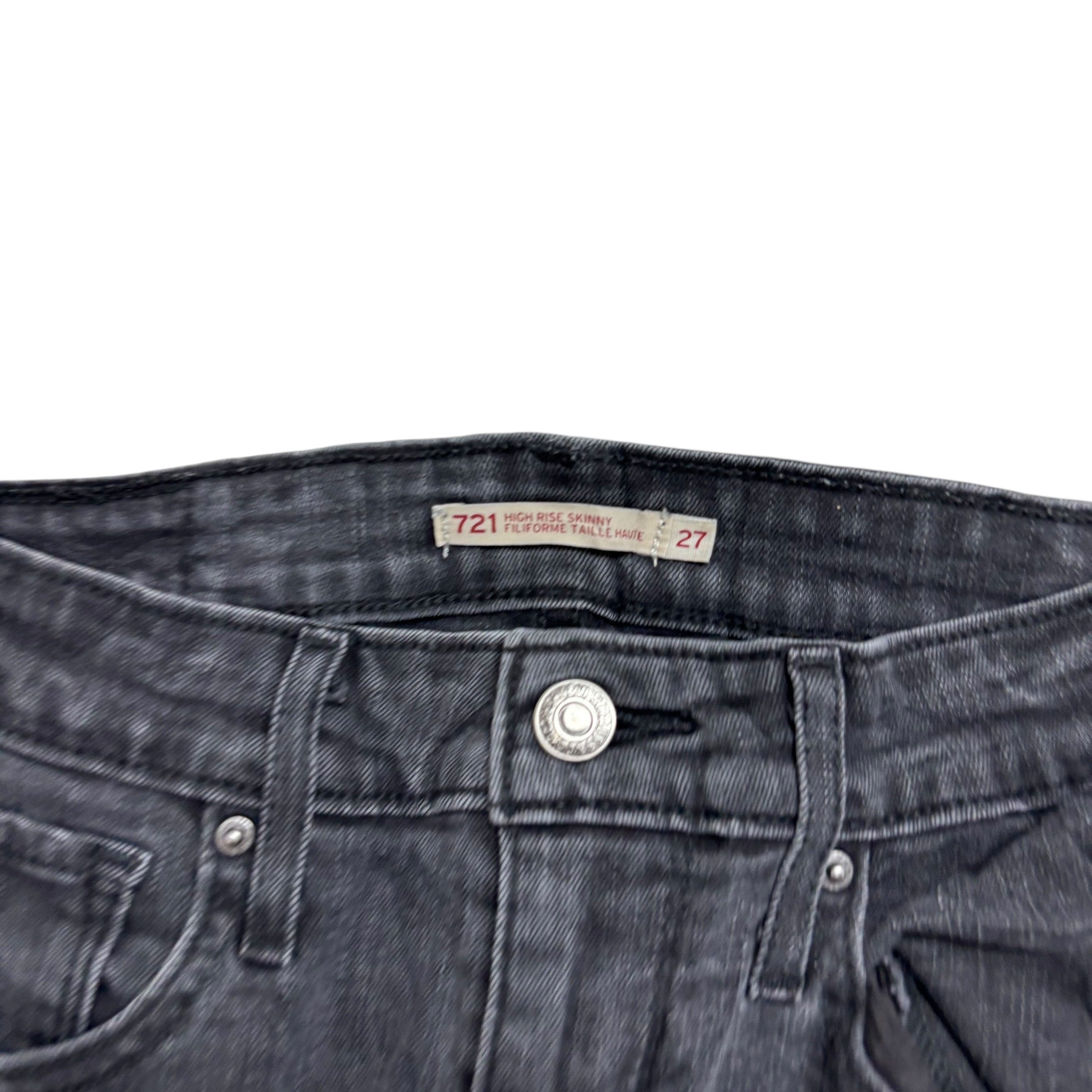 Levis 721 Jeans W25 L30 Womens High Rise Skinny Black Stretch Denim