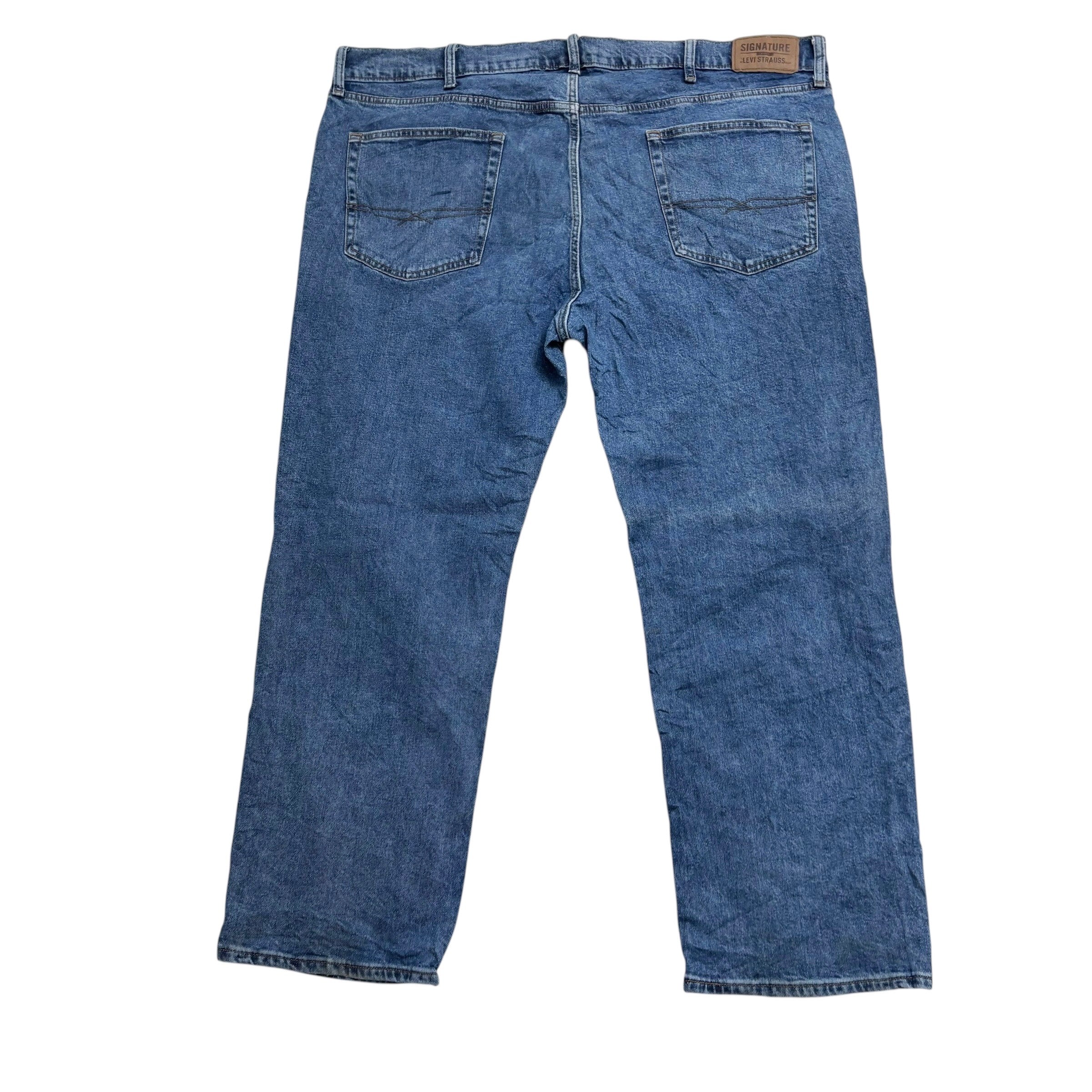 Levis Signature Jeans W46 L30 Mens Mid Blue Relaxed Straight Stretch Denim (E)