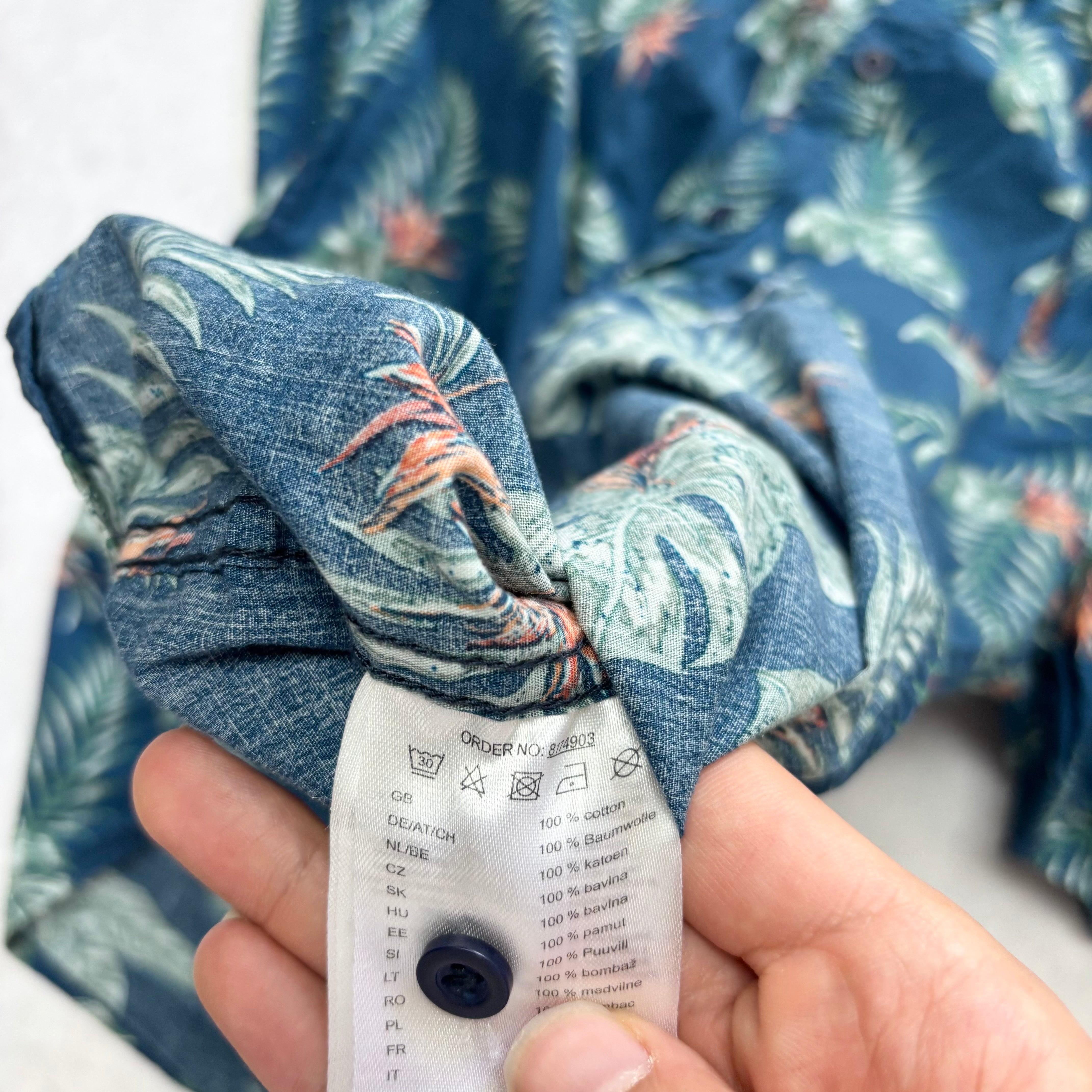 Hawaiian Shirt Mens Large Navy Multi Floral Aloha Short Sleeve Cotton (E)