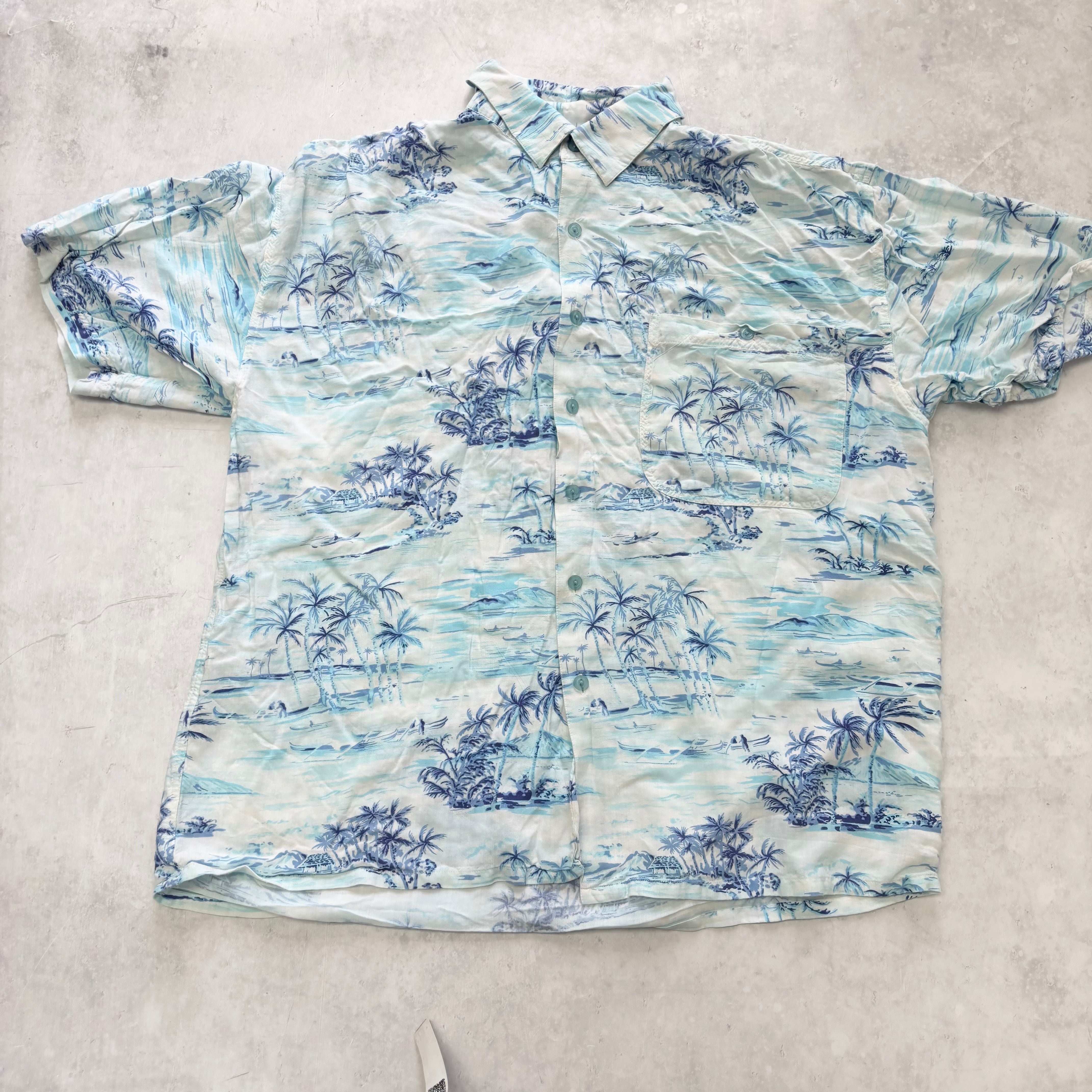 Vintage Hawaiian Shirt Mens Small Blue Floral Aloha Short Sleeve Rayon (E)