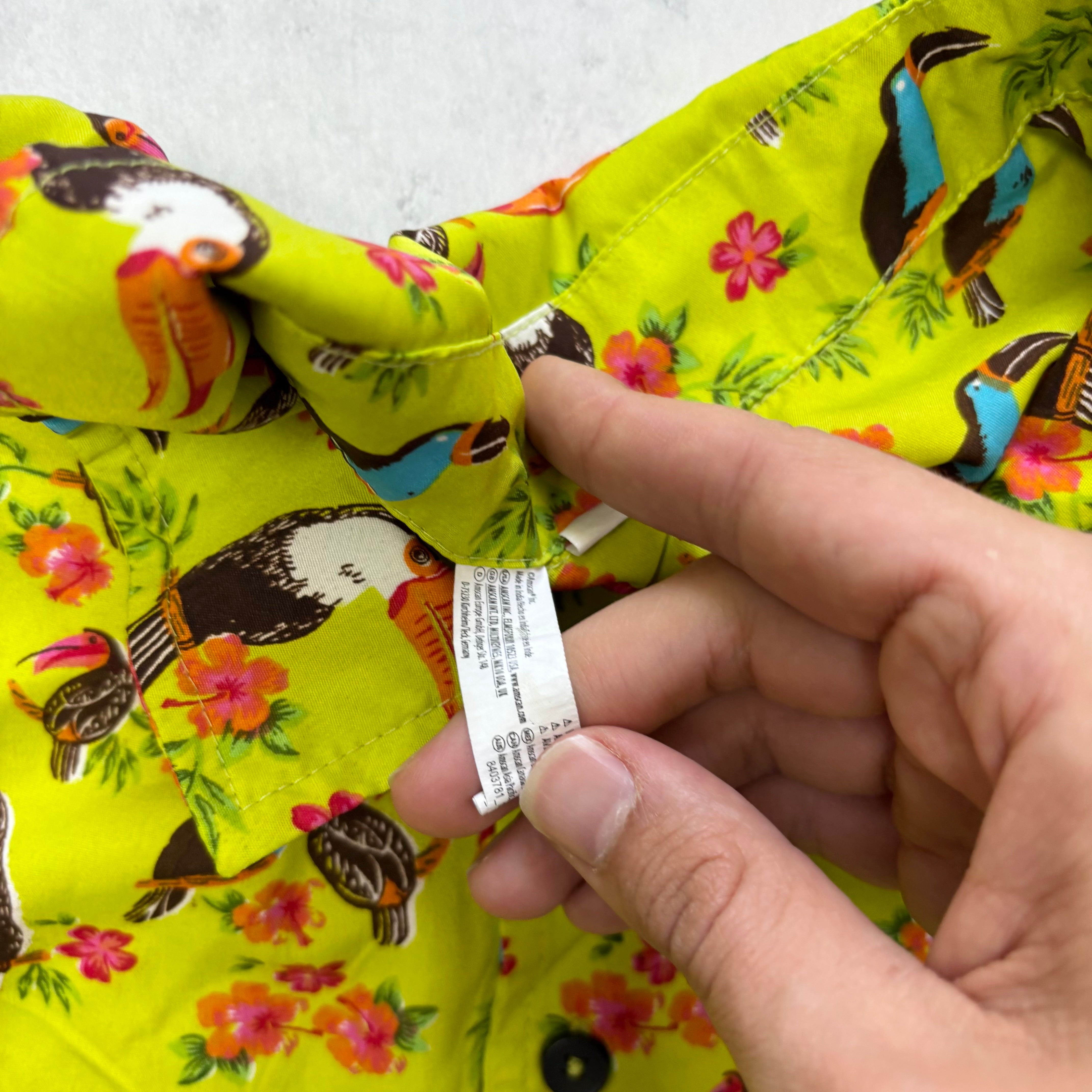 Hawaiian Shirt Mens Large Green Floral Short Sleeve Polyester Slim Fit (E)