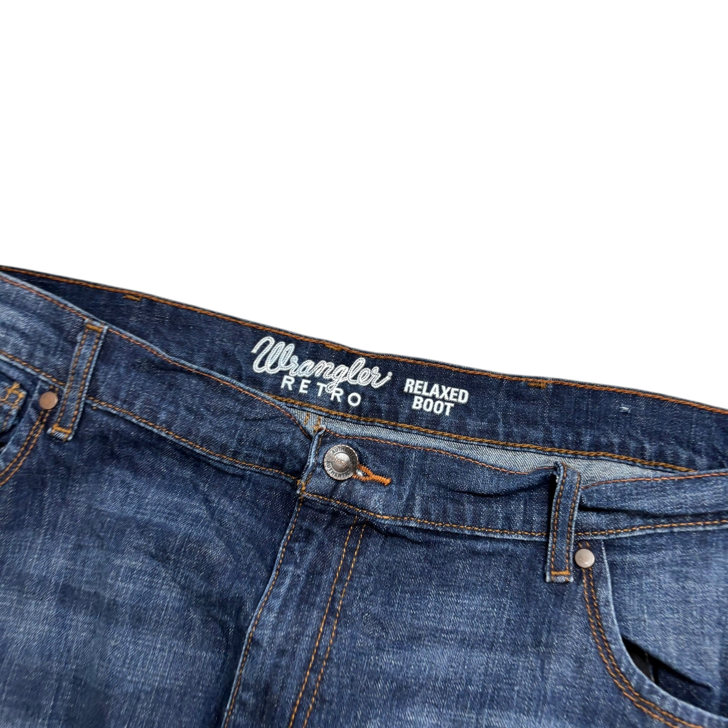 Wrangler Jeans W42 L32 Mens Dark Blue Relaxed Bootcut Fit Stretch Denim