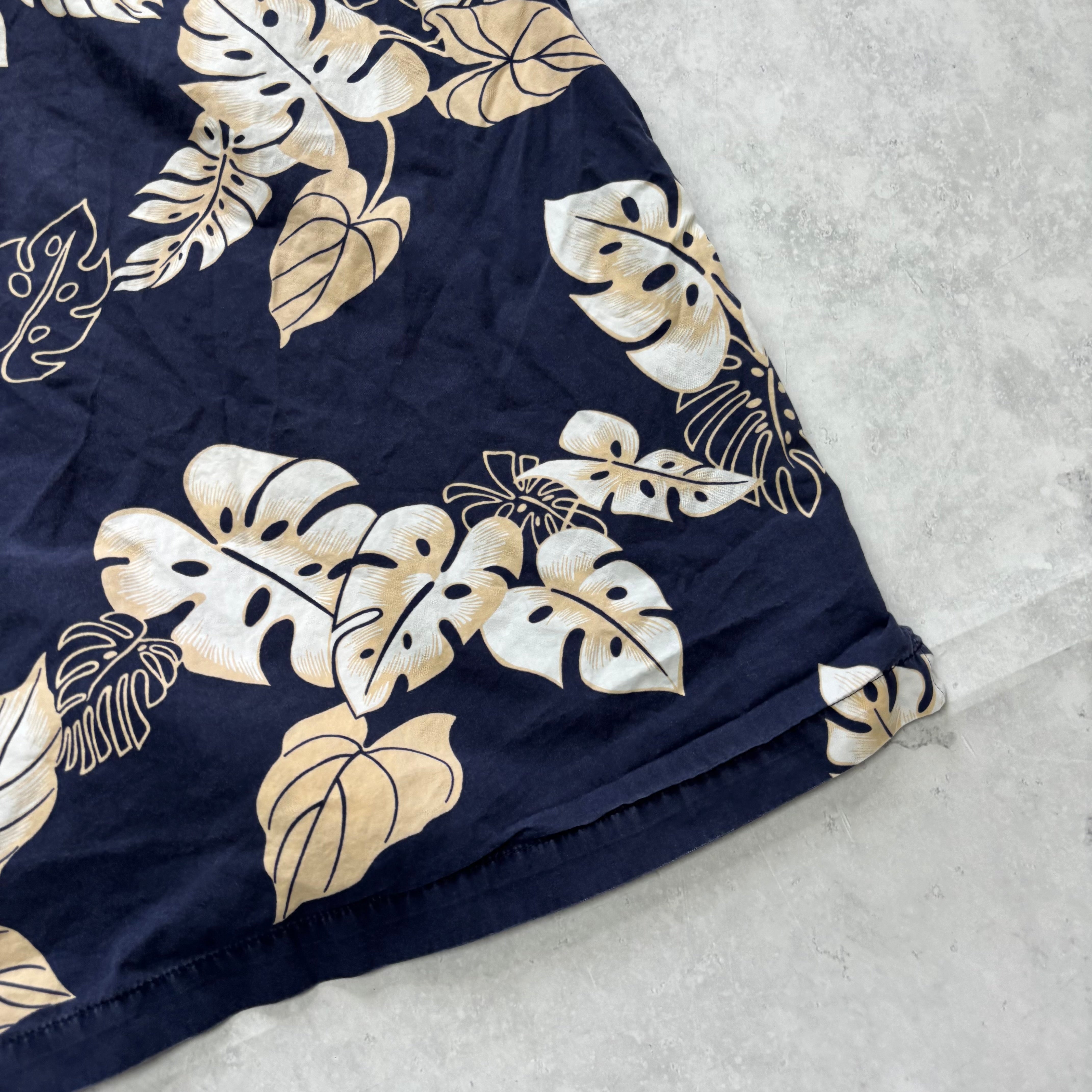 Vintage Hawaiian Shirt Mens Medium Navy Floral Aloha Short Sleeve Cotton (E)